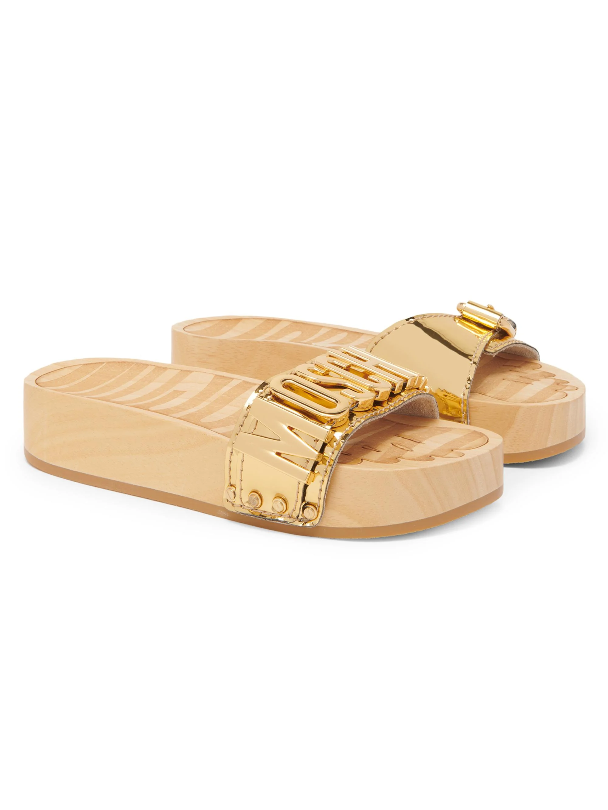 Women's 45MM Logo & Buckle Chrome Mule Slides - Gold - 1