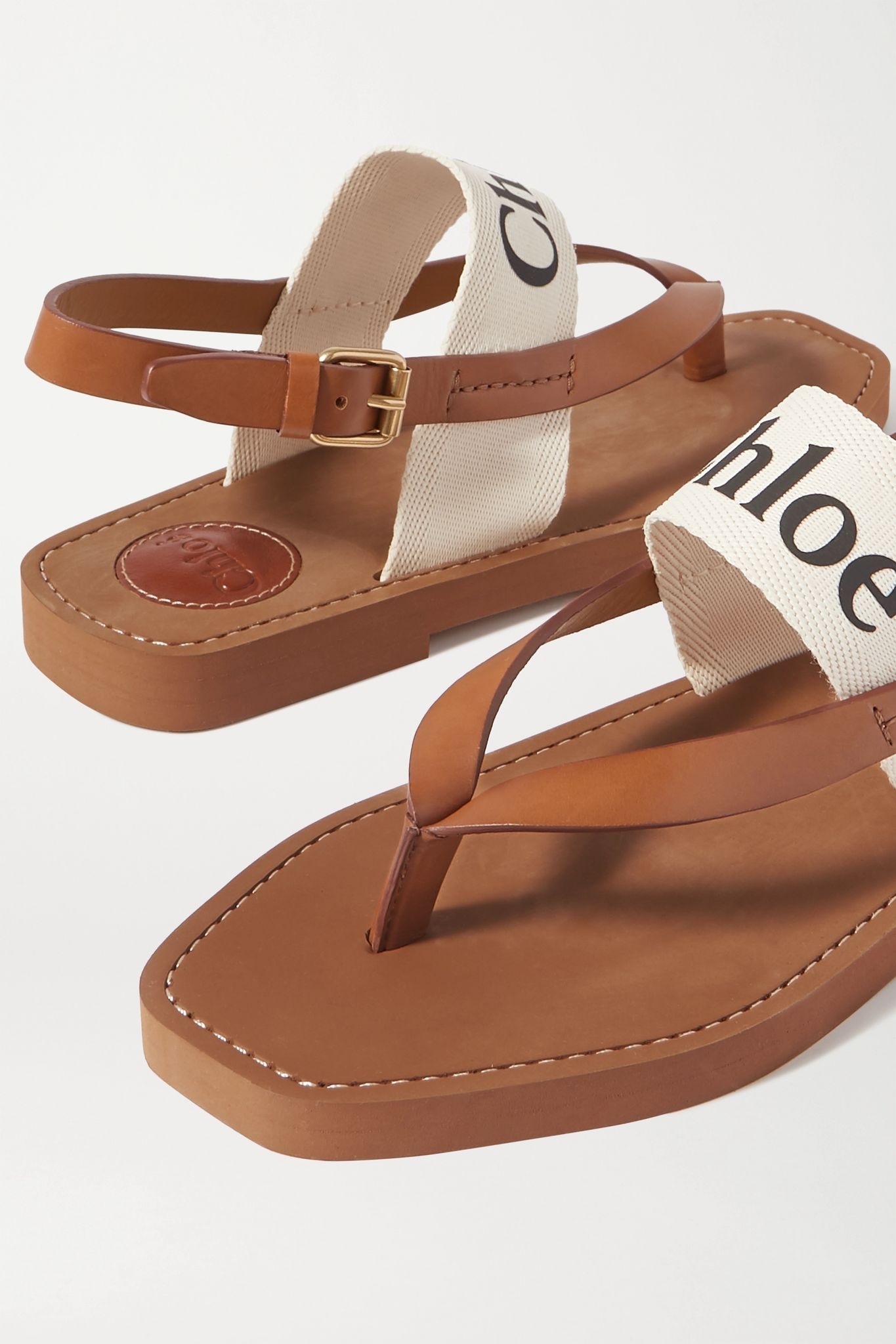 Logo-print canvas and leather sandals - 5