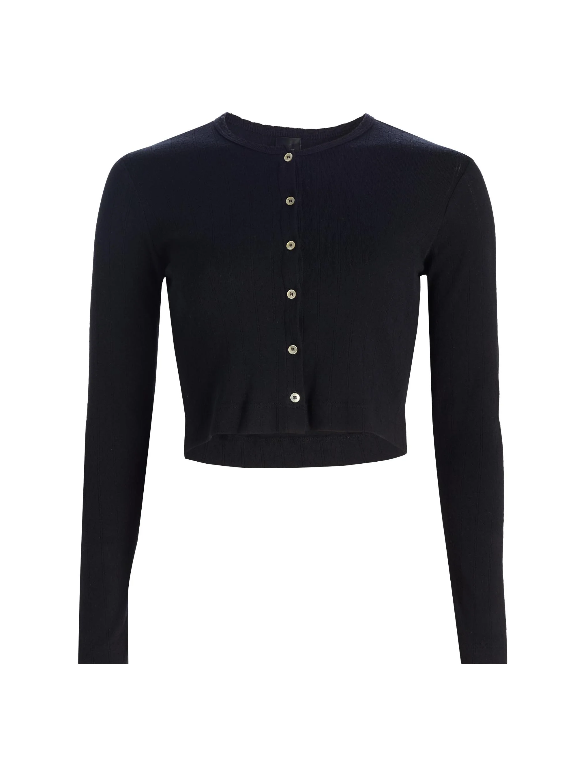 Women's Pointelle-Knit Crop Cardigan - Black - 1