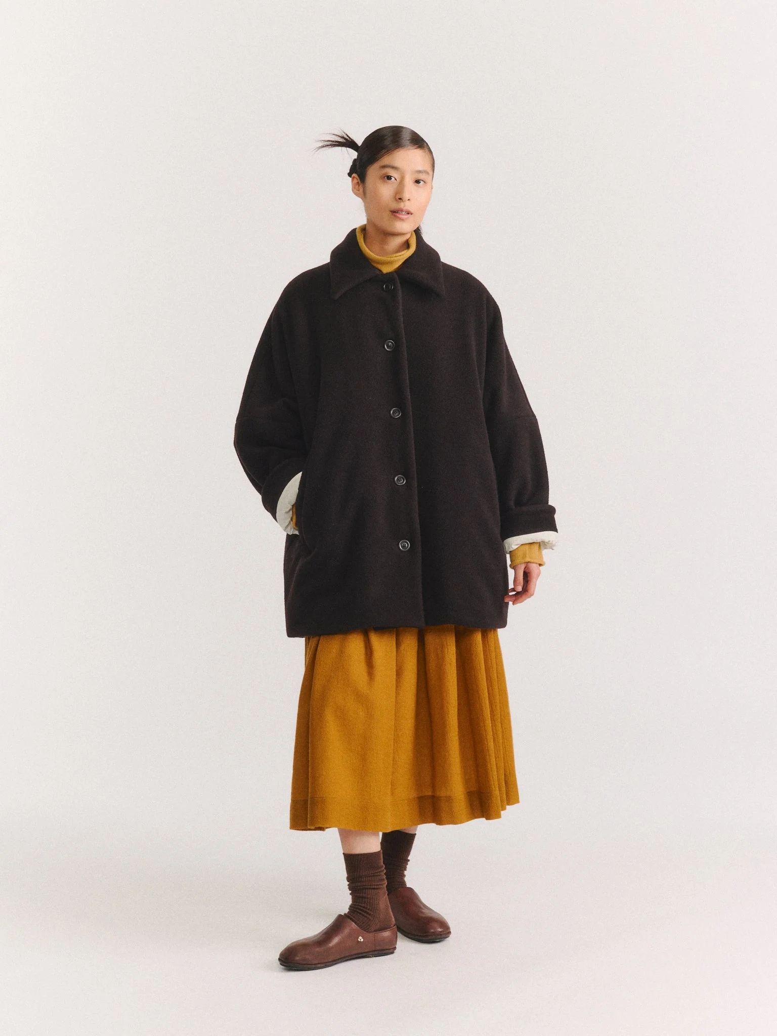 TRIANGLE COAT - HEAVY CASHEMRE - DARK BROWN - 1