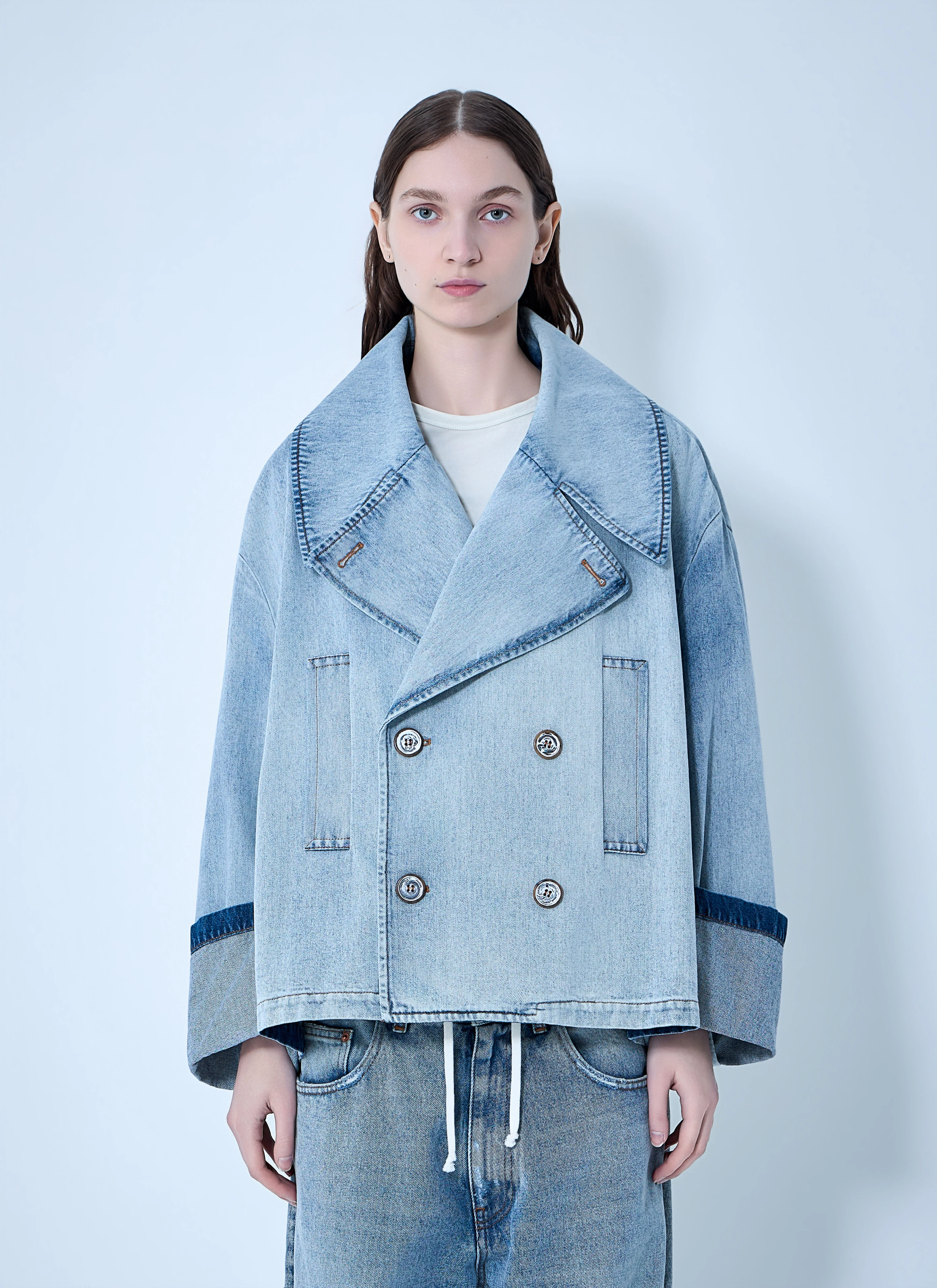 Oversized Denim Peacoat - 1