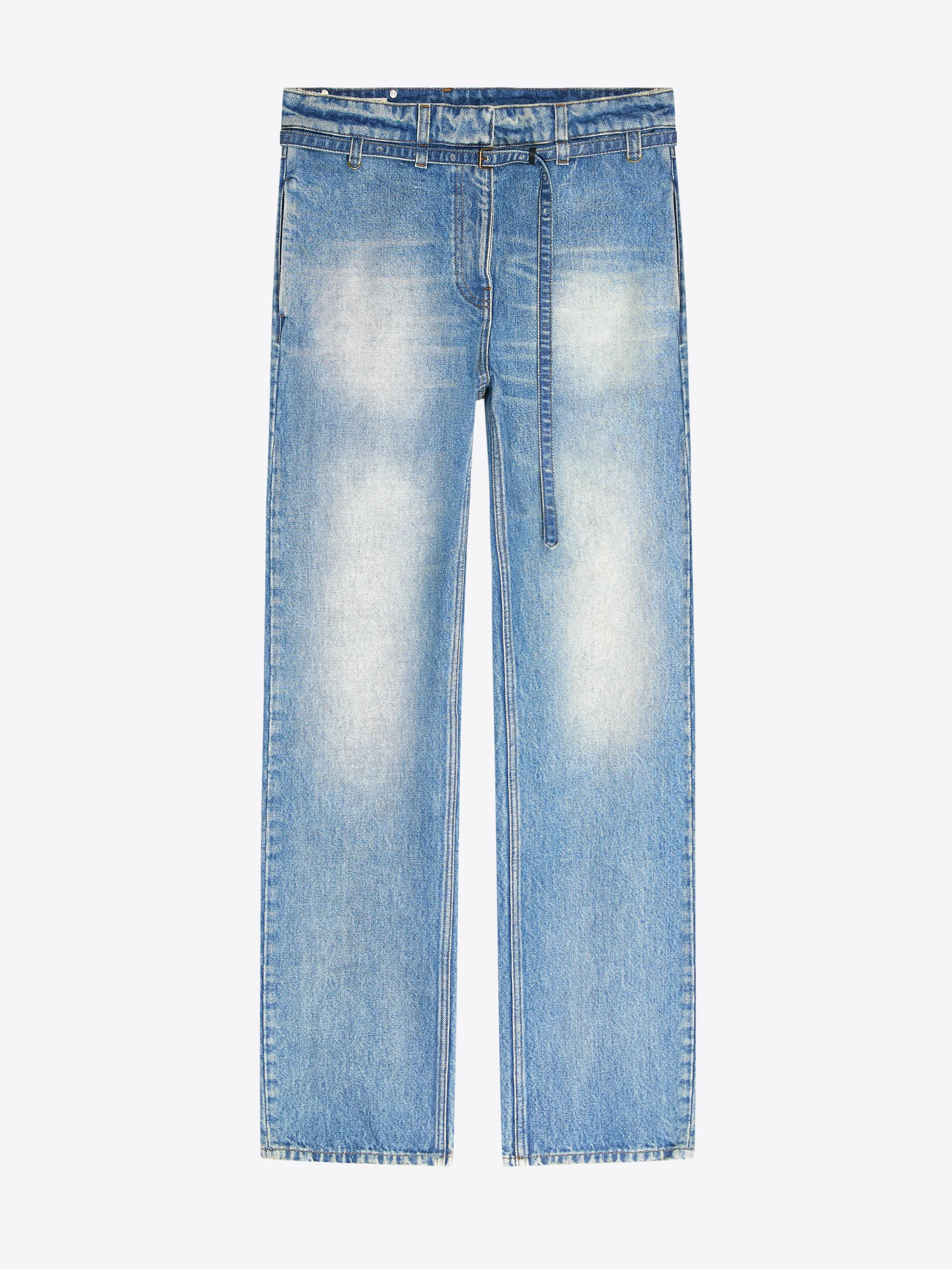 BELTED STRAIGHT-LEG DENIM PANTS - 1