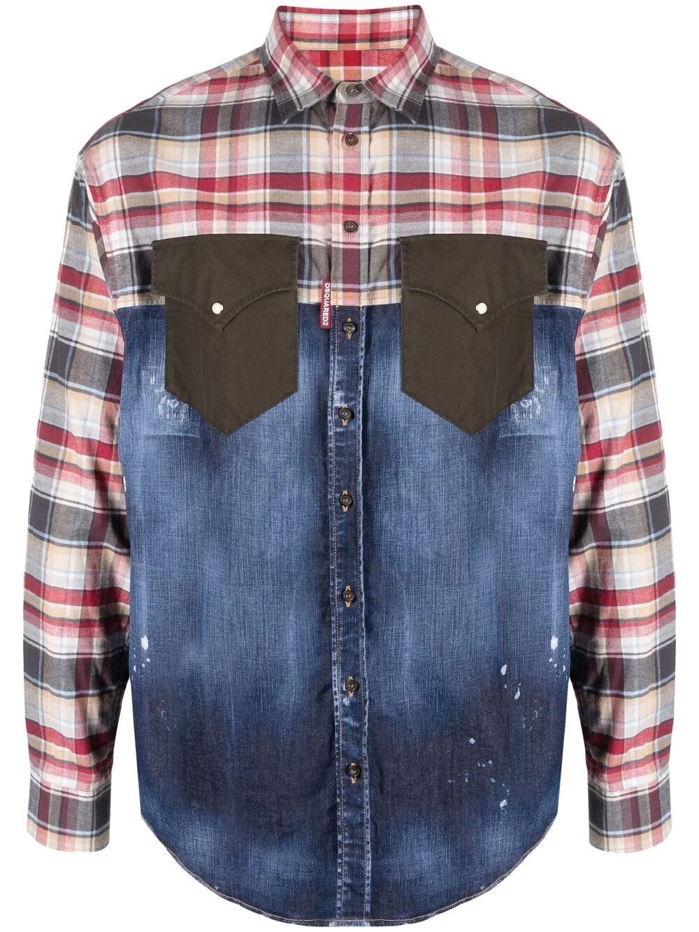 plaid panelled denim shirt - 1