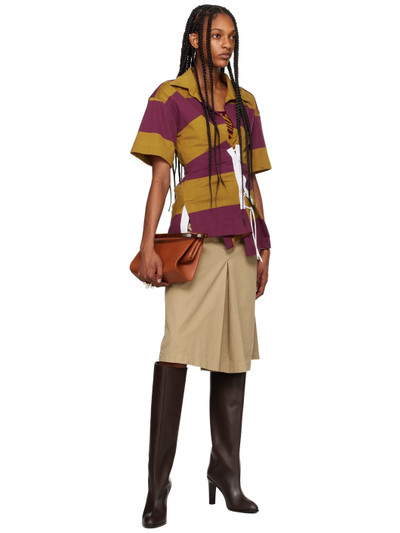 Dries Van Noten Burgundy & Yellow Lace-Up Polo outlook