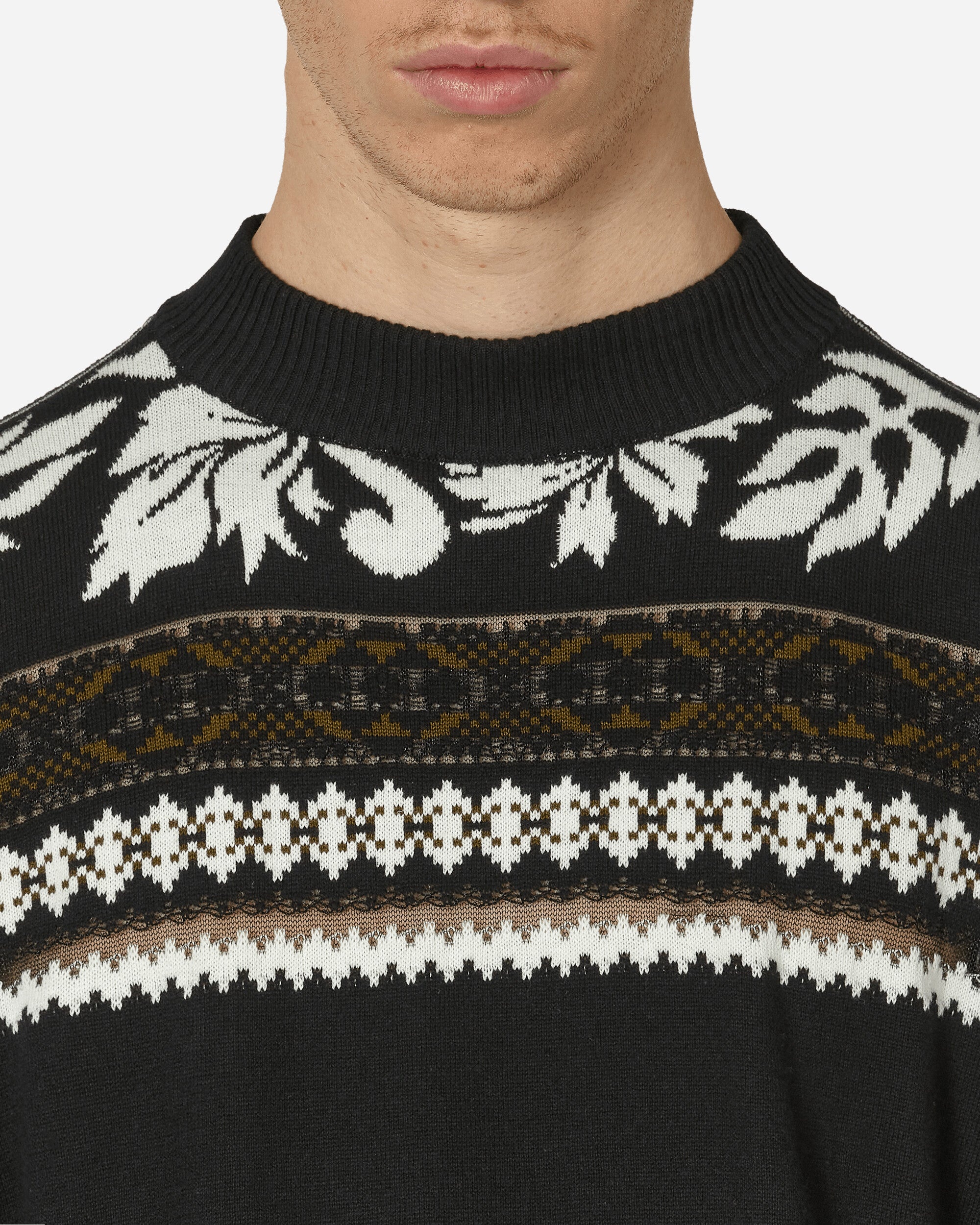 Floral Jacquard Knit Sweater Black / Off White - 5