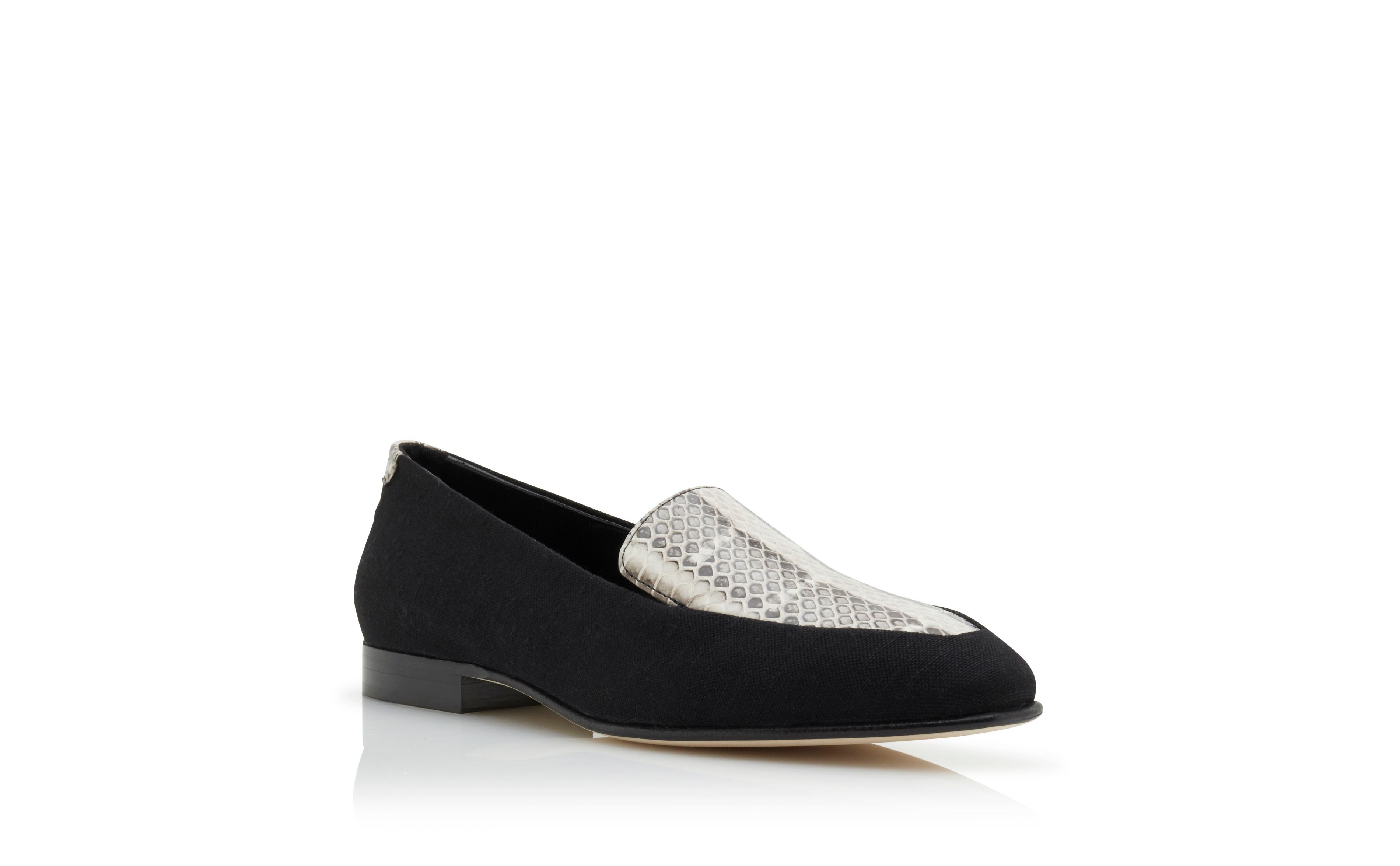 Black Linen and Snakeskin Loafers - 3