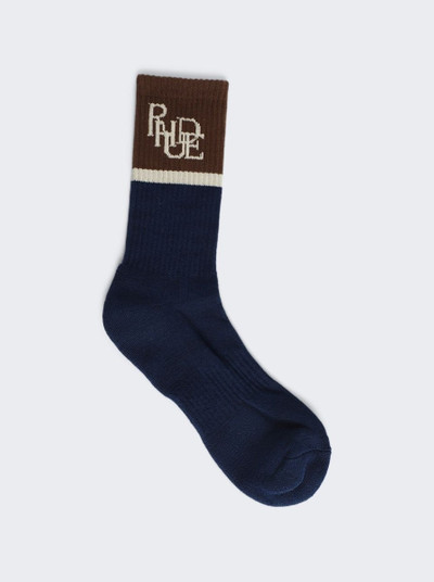 Rhude Suiting Logo Socks Navy and Brown outlook