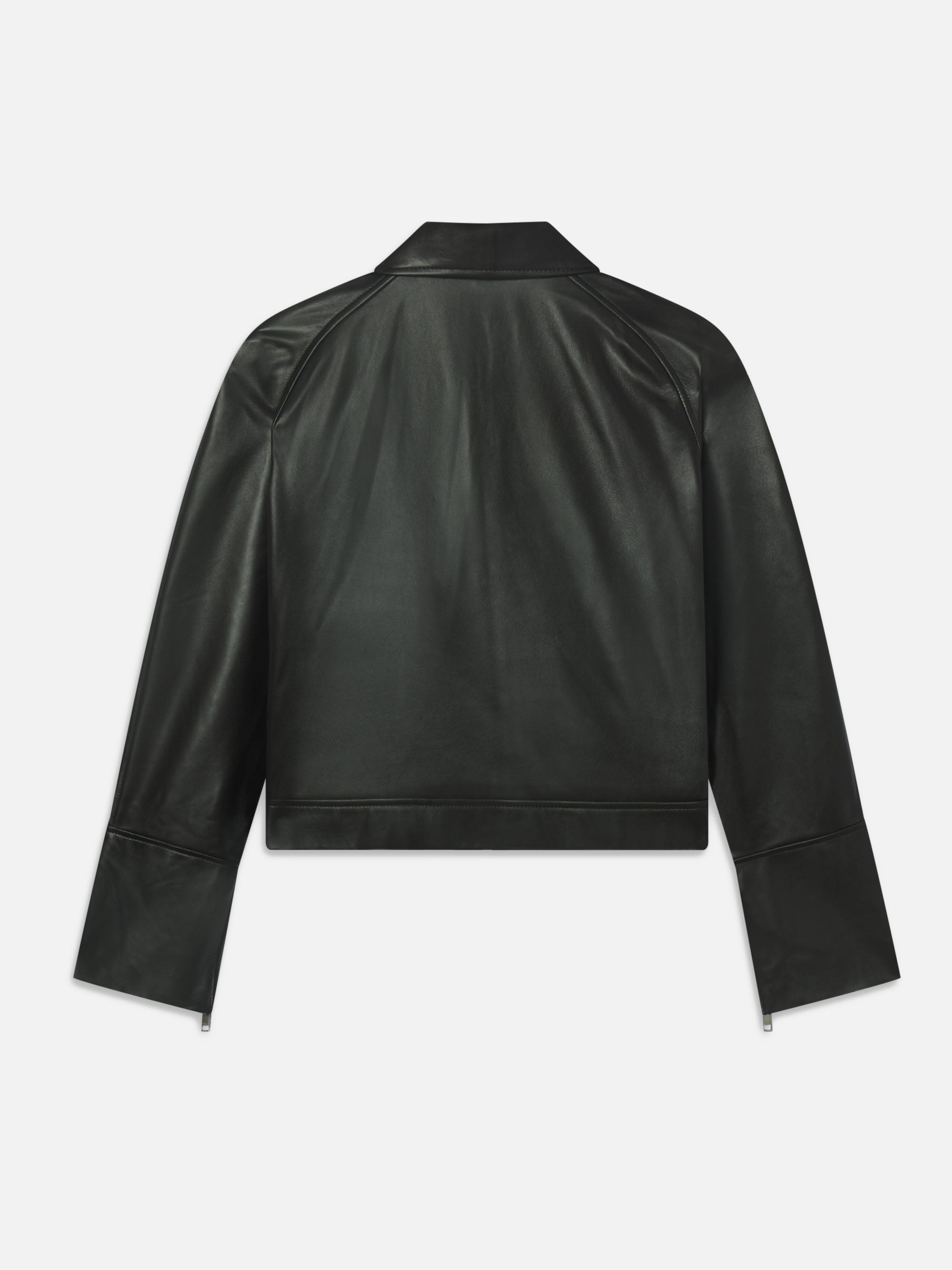 The Leather Zip Front Jacket in Black - 3