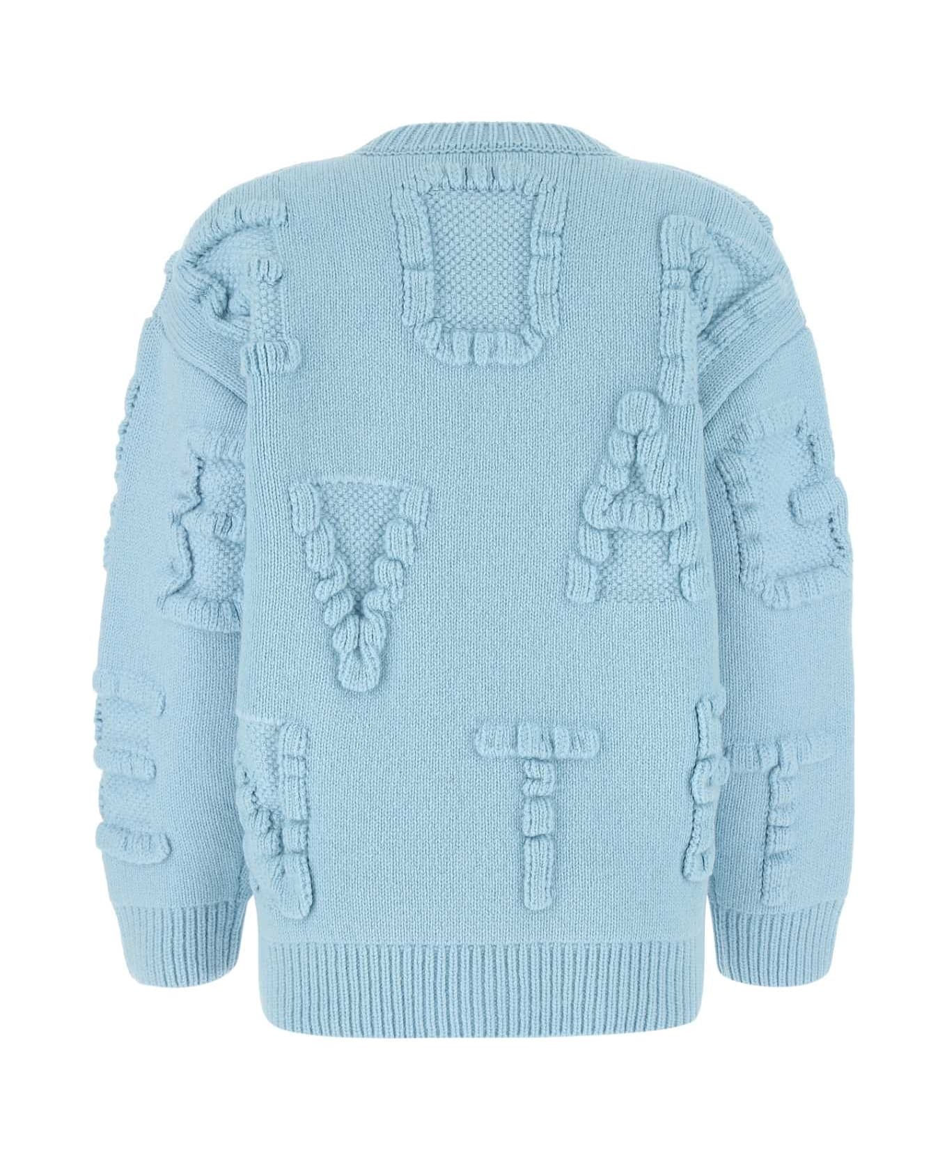 Light Blue Stretch Wool Blend Shetland Alphabet Oversize Sweater - 2