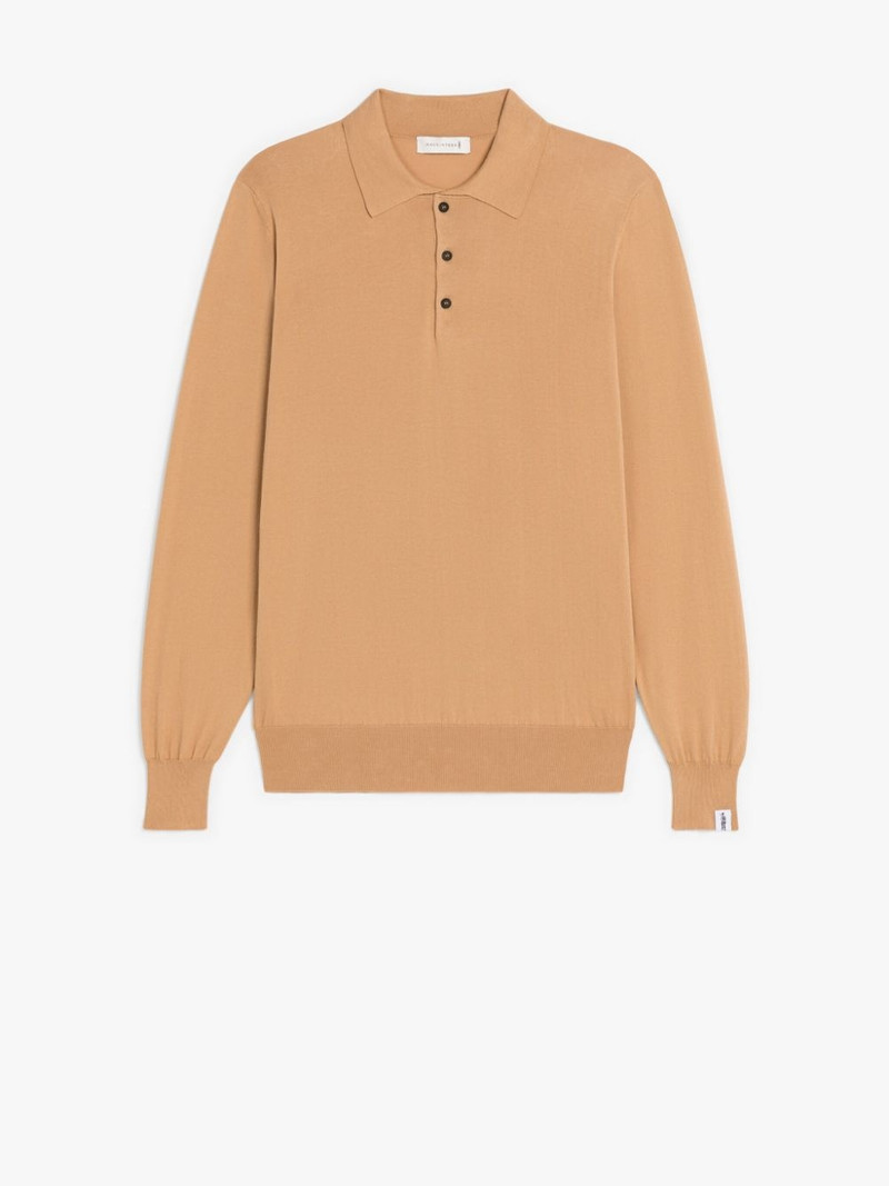 BEIGE COTTON LONG SLEEVE POLO SHIRT 1