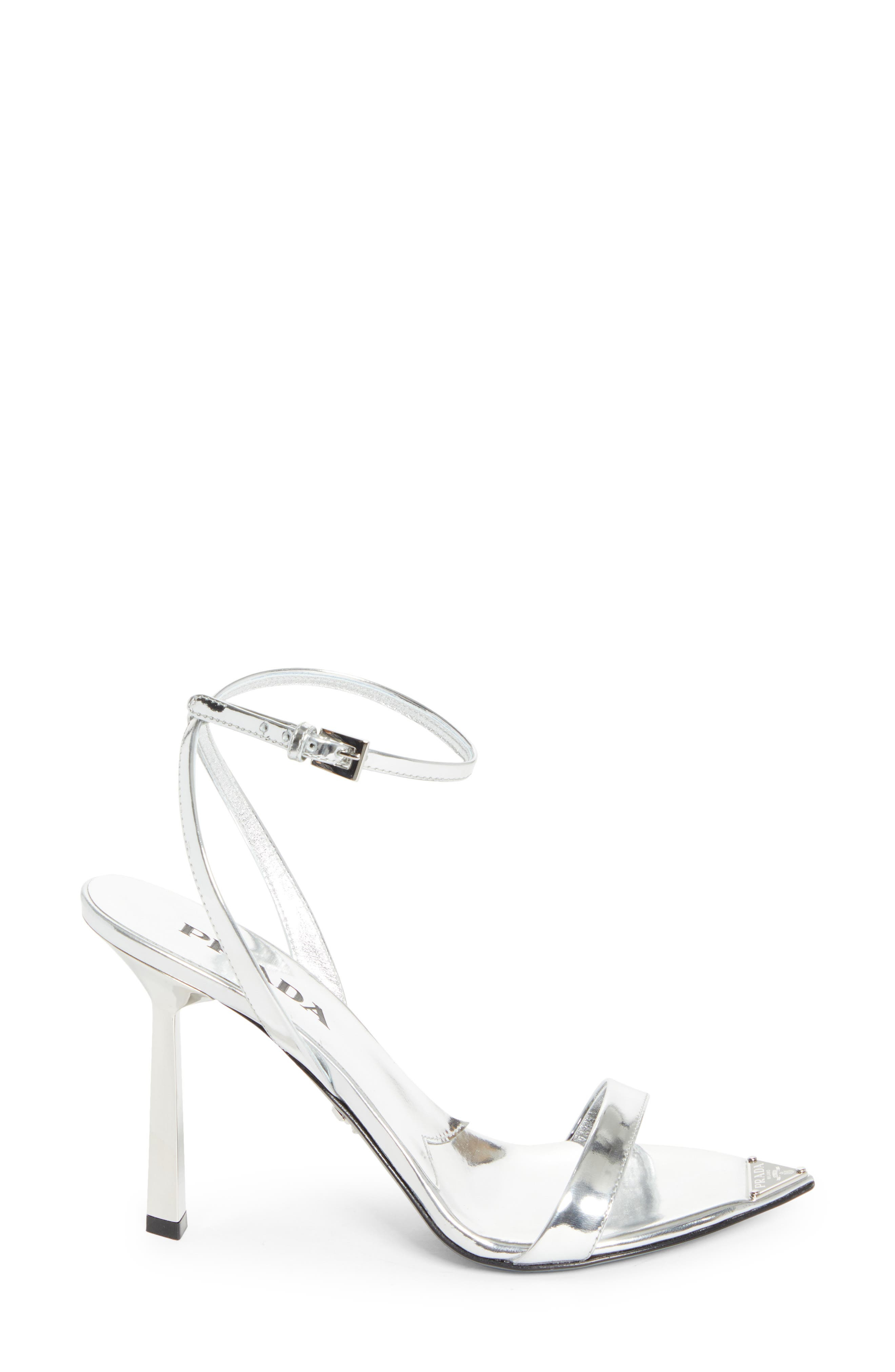 Prada Pointed Toe Logo Sandal in Argento at Nordstrom - 3