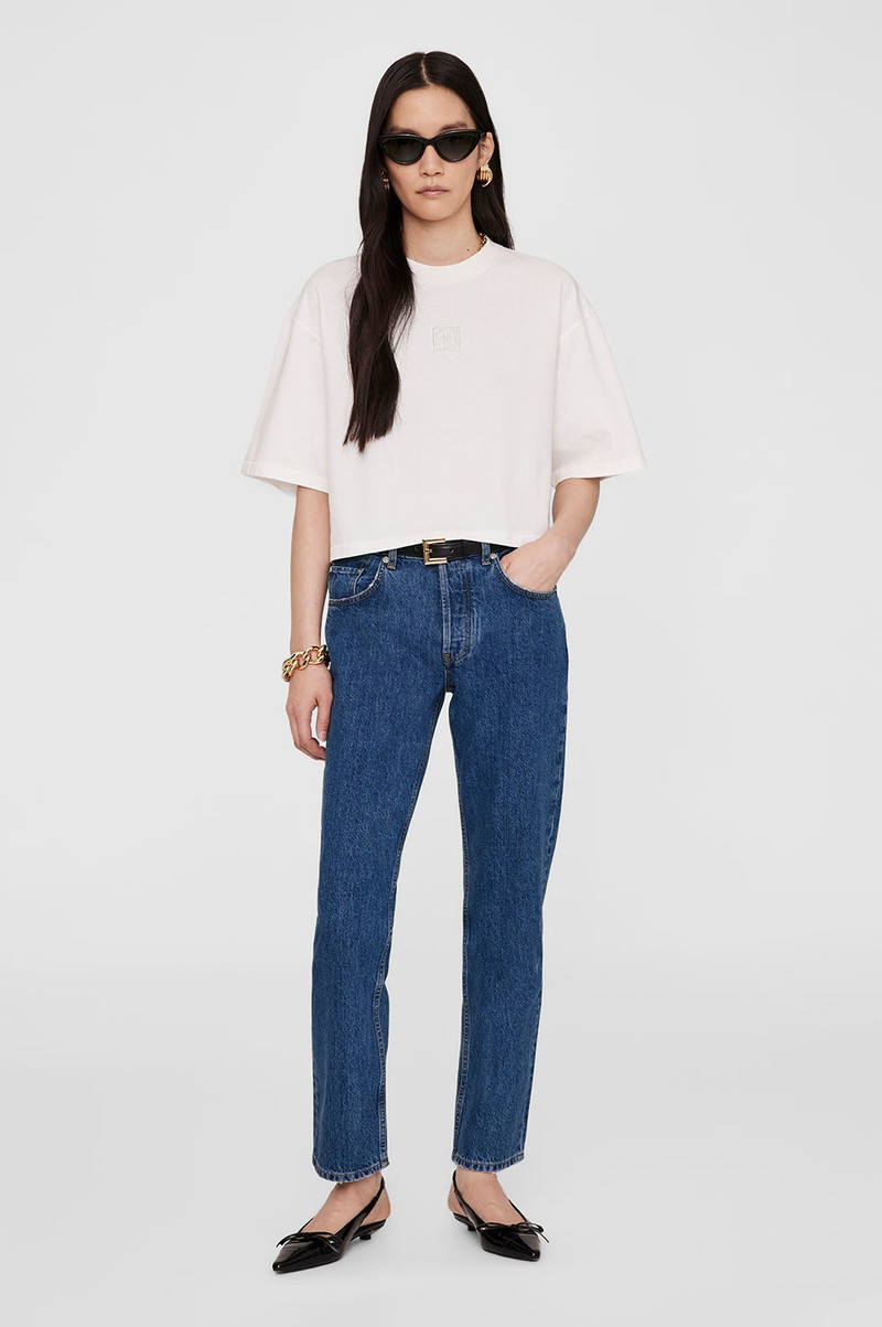 ANINE BING Myers Cropped Tee Framed Monogram - Ivory outlook