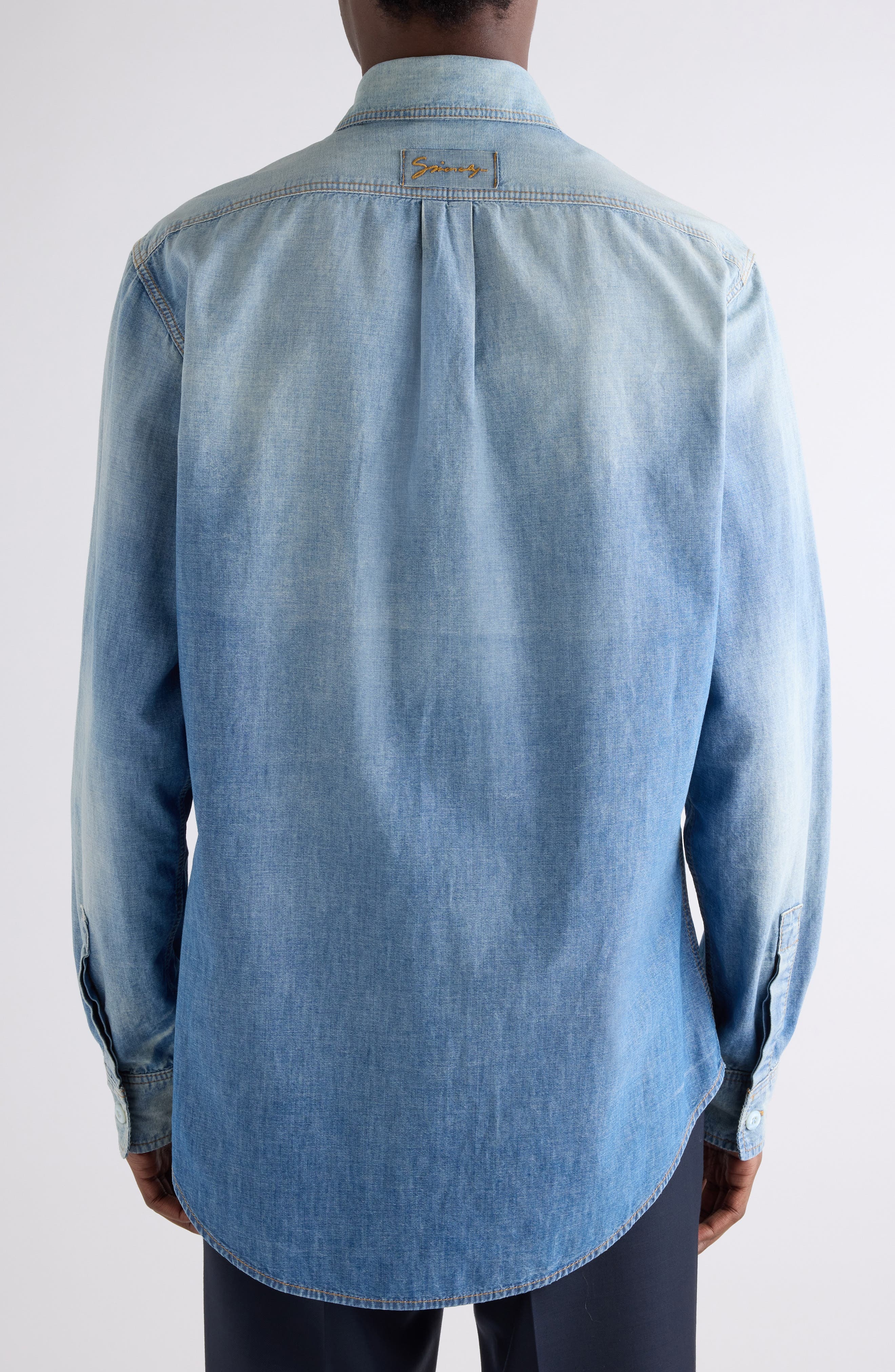 Givenchy Rip & Repair Cotton Chambray Button-Up Shirt in Light Blue at Nordstrom - 2