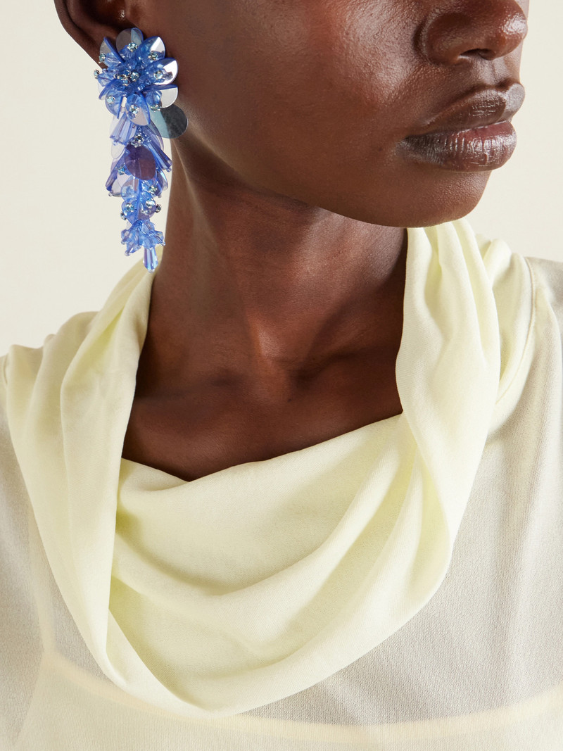 Oscar de la Renta Bouquet Tasseled Beaded Gold-tone Crystal Clip Earrings outlook