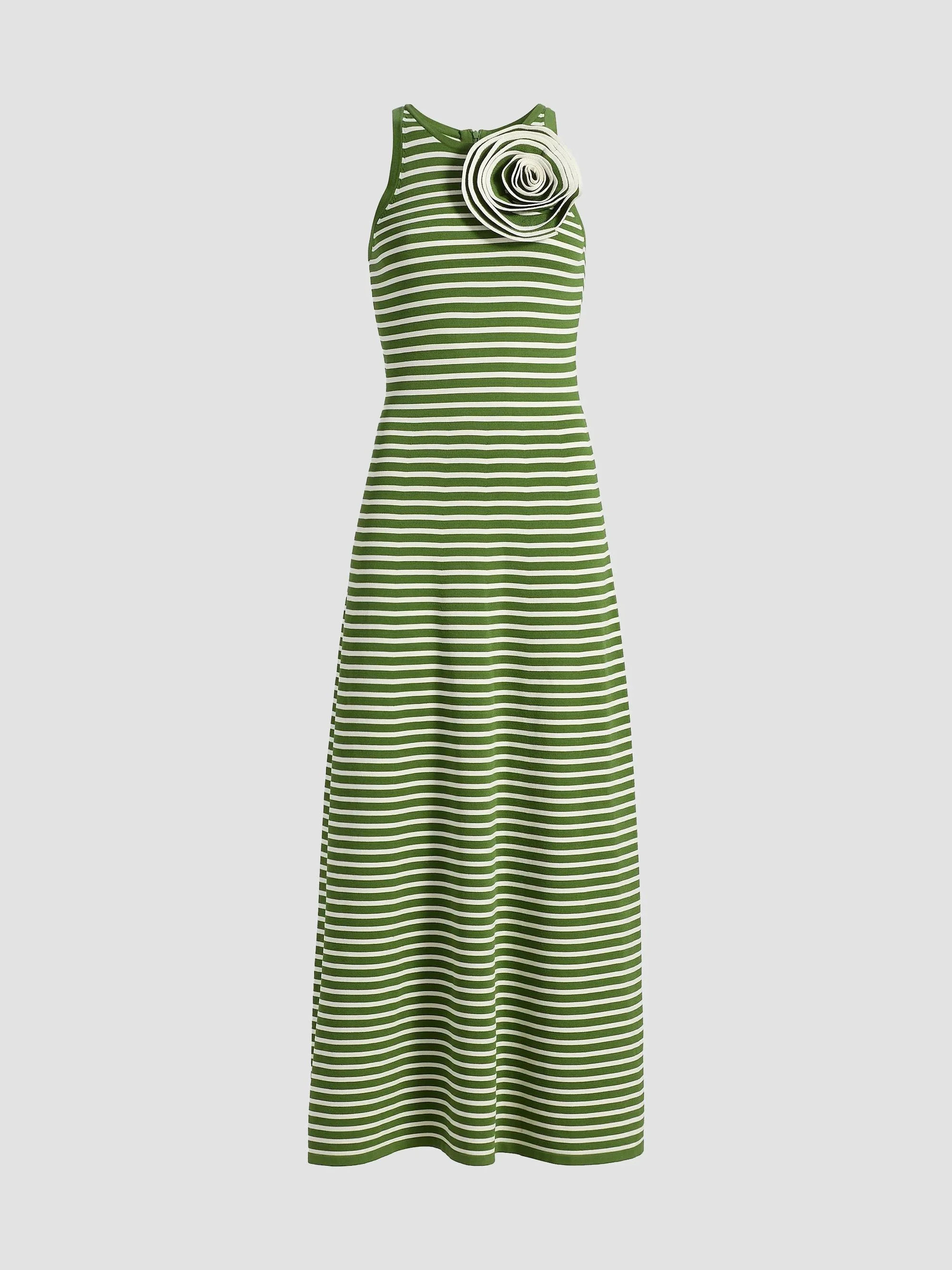 Women's Rosette Striped Sleeveless Maxi Dress - Cactus Multi - 1