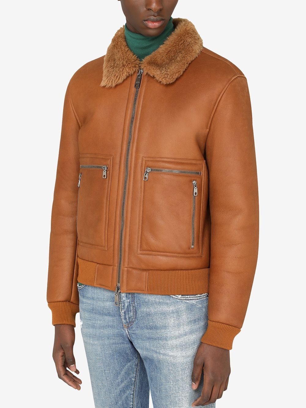 shearling lined bomber jacket - 5