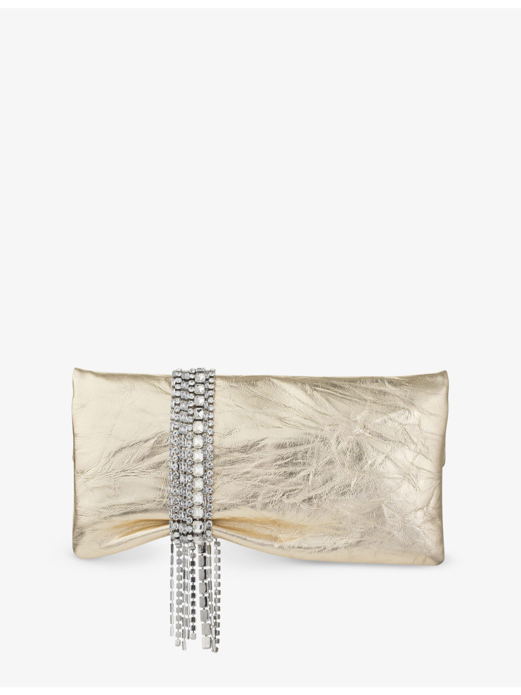 Zandra crystal-embellished metallic-leather clutch bag - 4