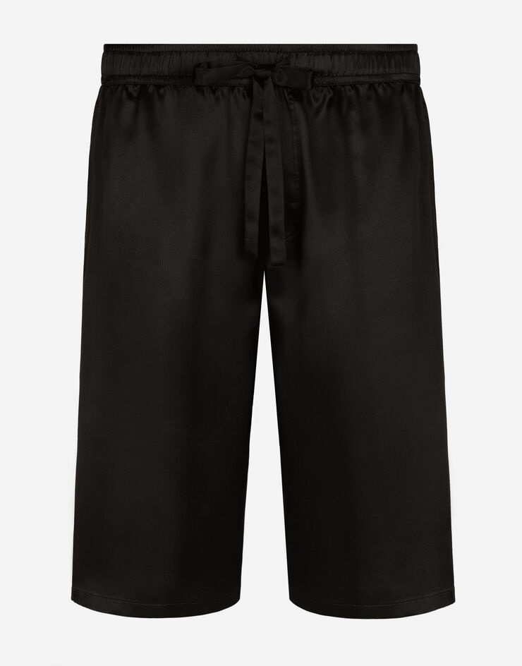 Silk satin jogging shorts with metal DG logo - 1