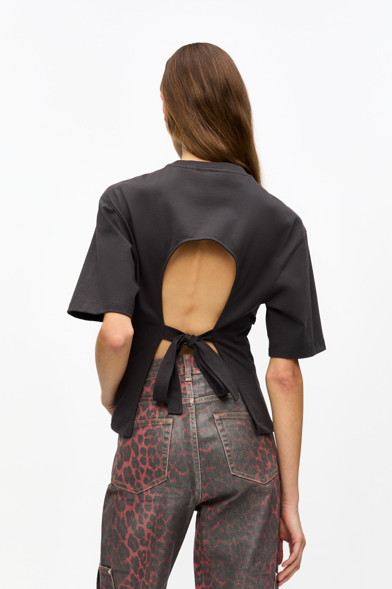 BLACK COTTON TIE BACK T-SHIRT - 4