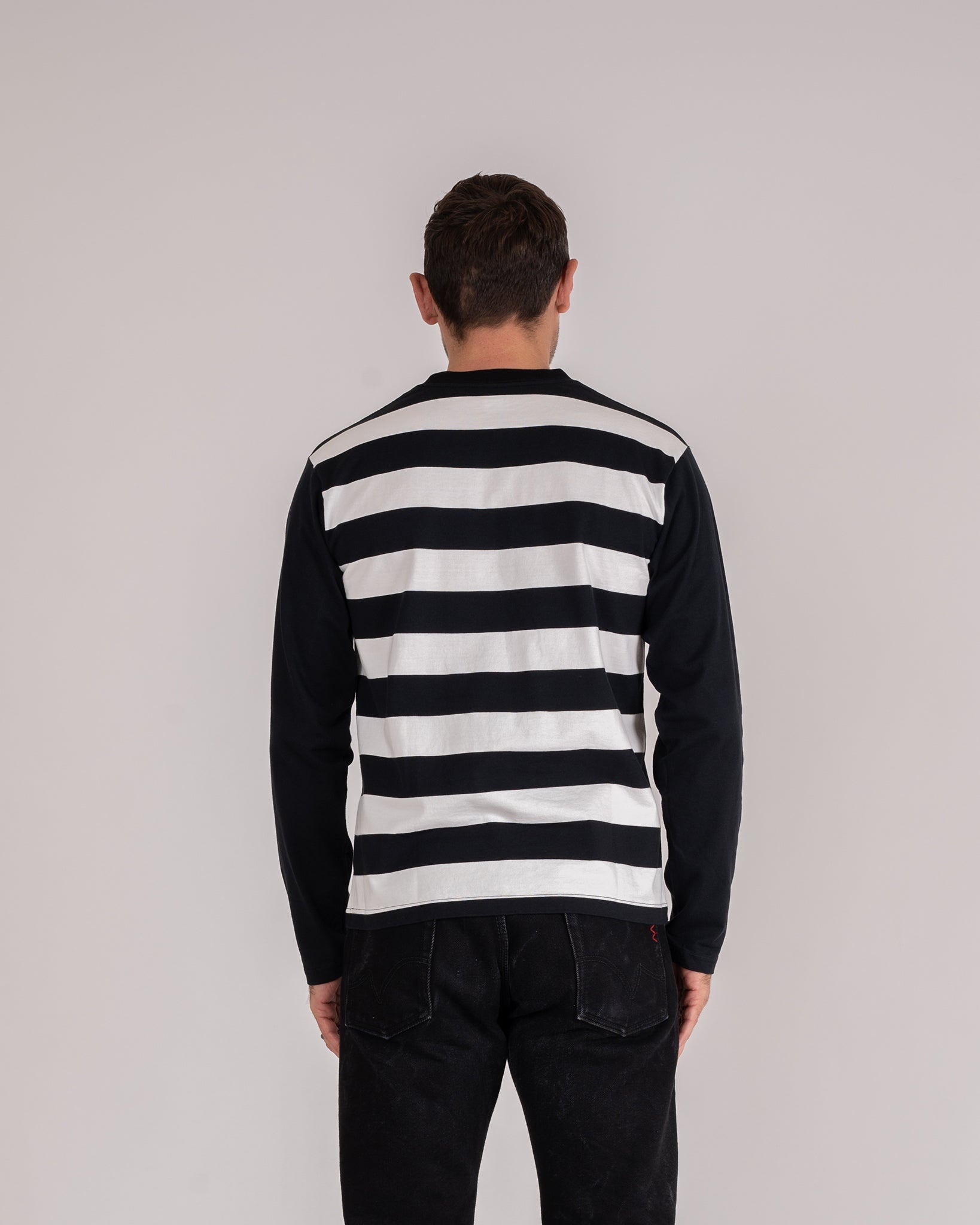 IHTB-10-BLK 7.5oz Cotton Long-Sleeved Crew Neck Border Tee - Striped Body with Black Arms - 3
