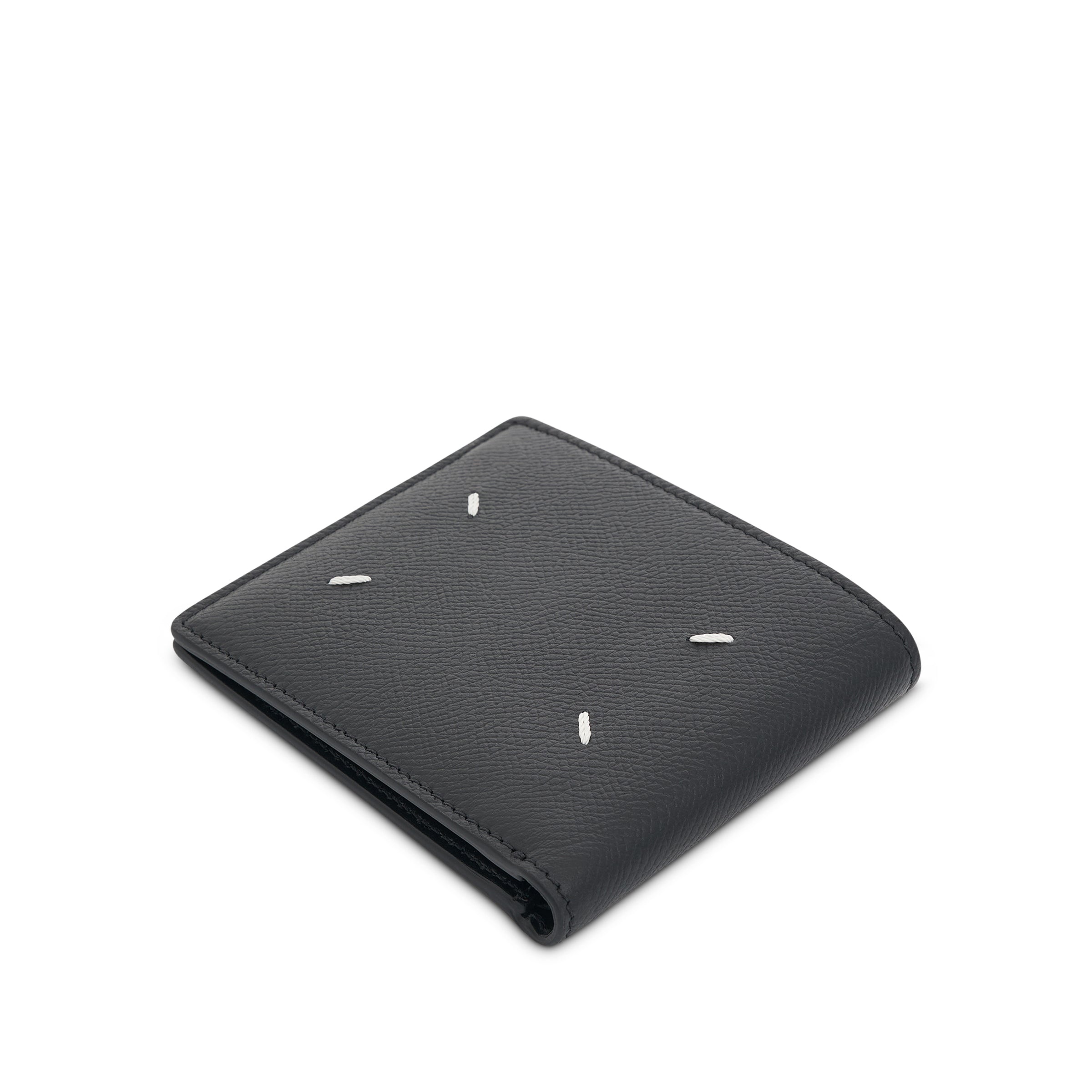 Grained Slim Bi-Fold Wallet in Black - 4