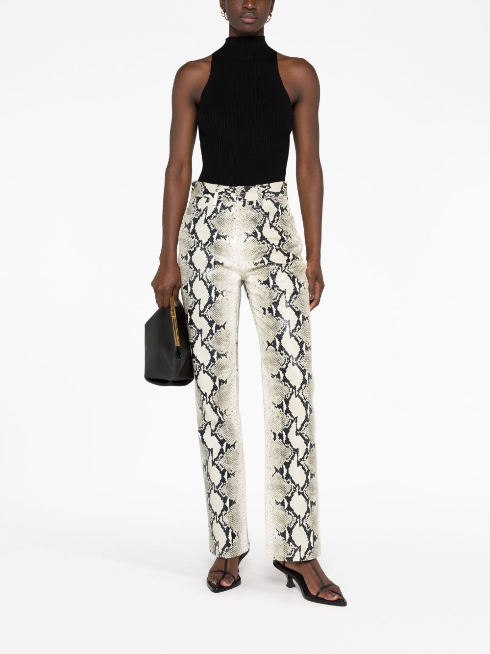 snakeskin-print leather trousers - 2