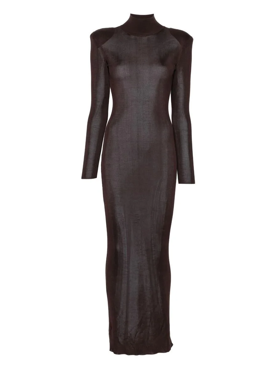 Self-Portrait Brown Viscose Knit Maxi Dress Clothing - 1