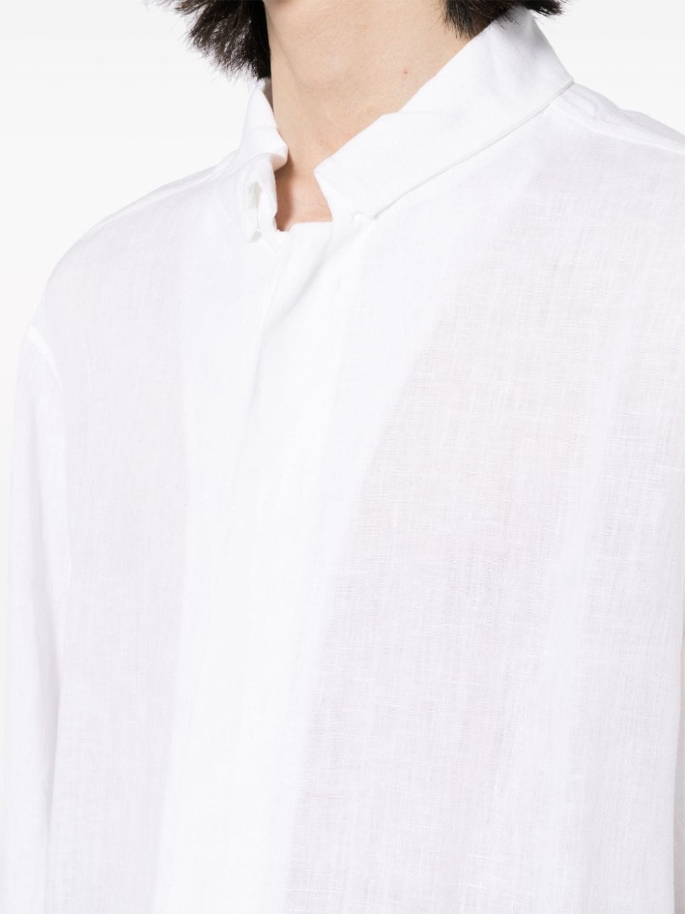 spread-collar linen shirt - 5