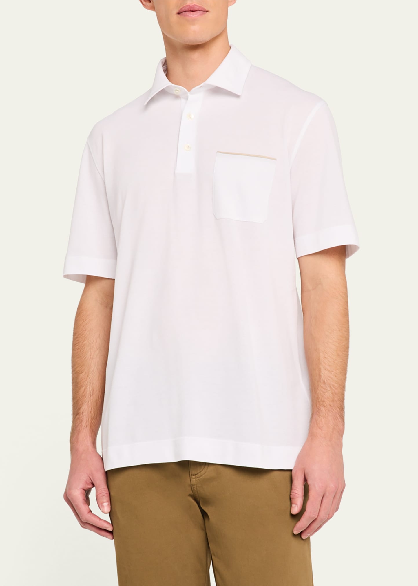 Men's Pique Polo Shirt with Leather-Trim Pocket - 4