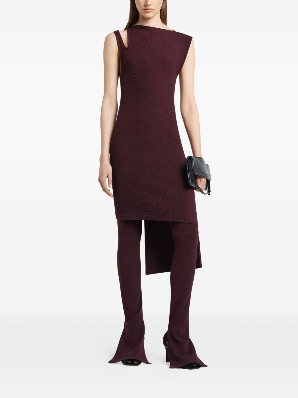 asymmetrical ribbed midi dress - 2