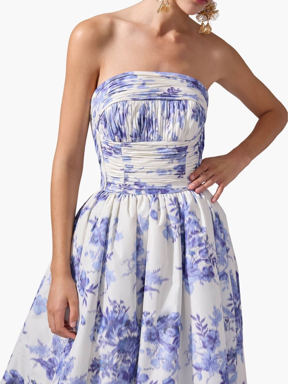 floral-print strapless gown - 4
