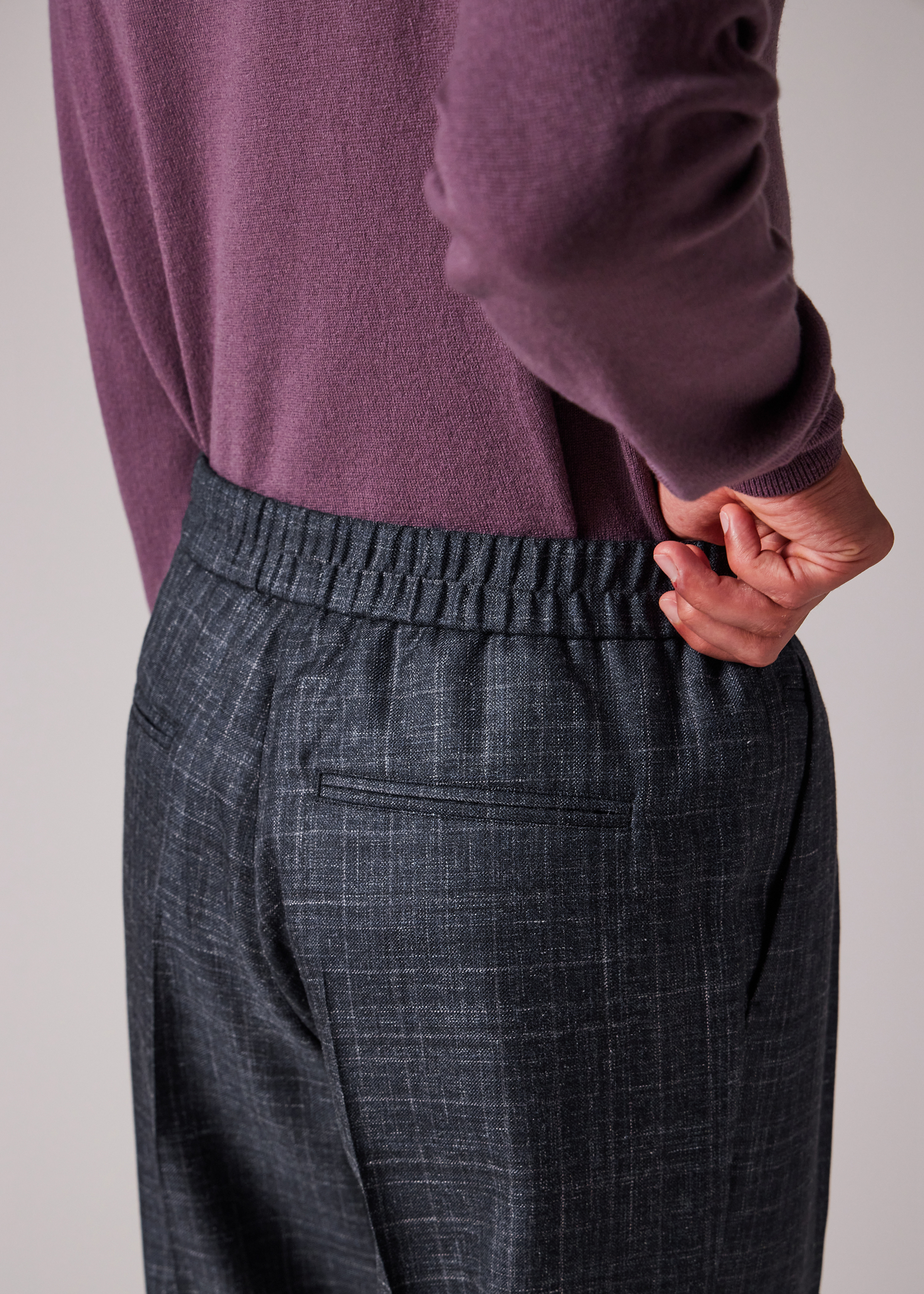 Navy Wool-Silk Elasticated-Waist Trousers - 6
