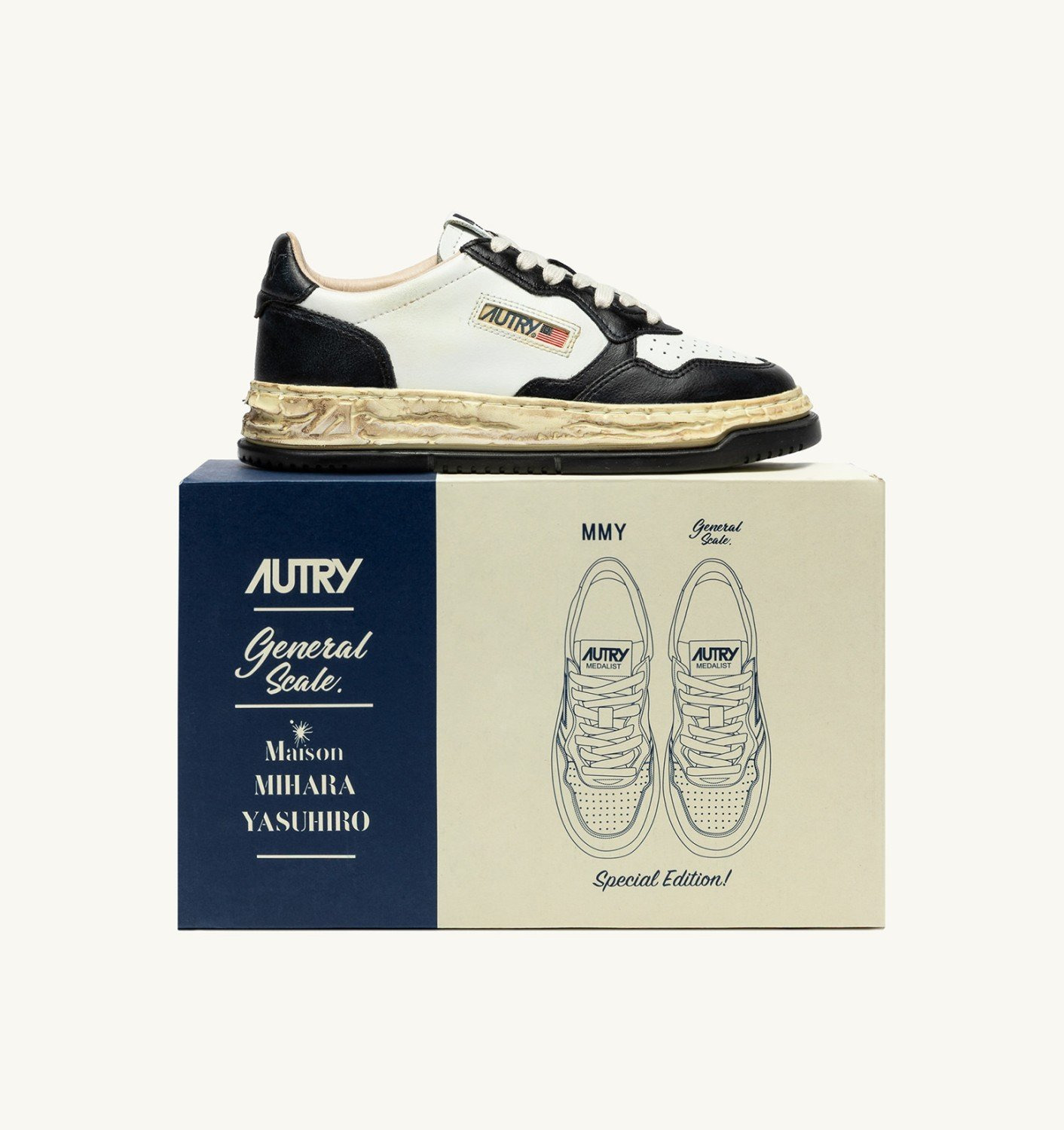 MEDALIST LOW SUPER VINTAGE 'Autry x Maison MIHARA YASUHIRO General Scale.' SNEAKERS IN WHITE AND BLA - 7