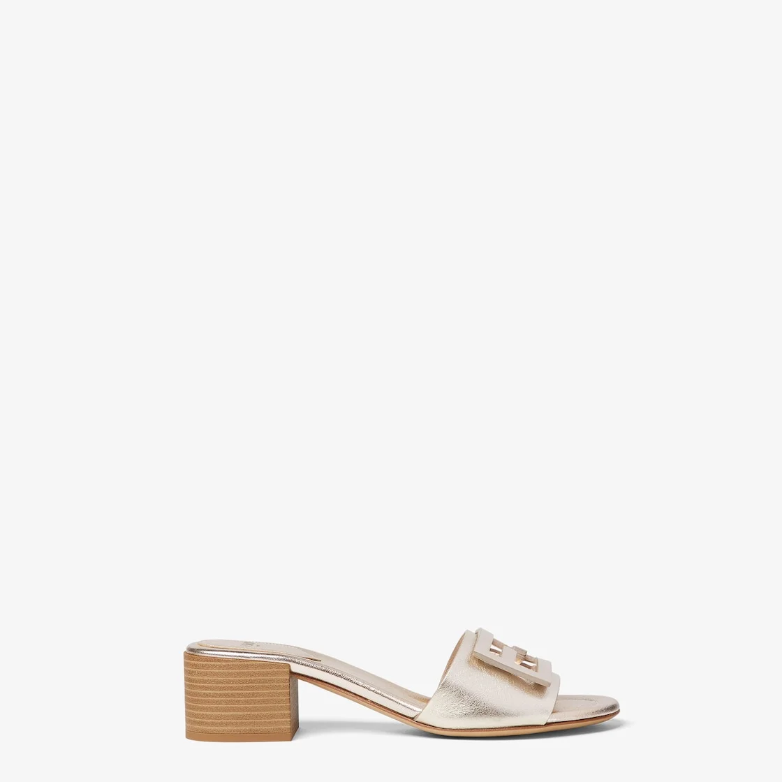 Baguette Platinum laminated leather medium-heeled slides - 1