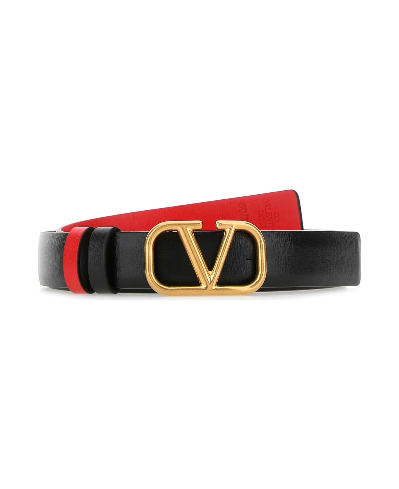 Black Leather Vlogo Signature Belt - 1