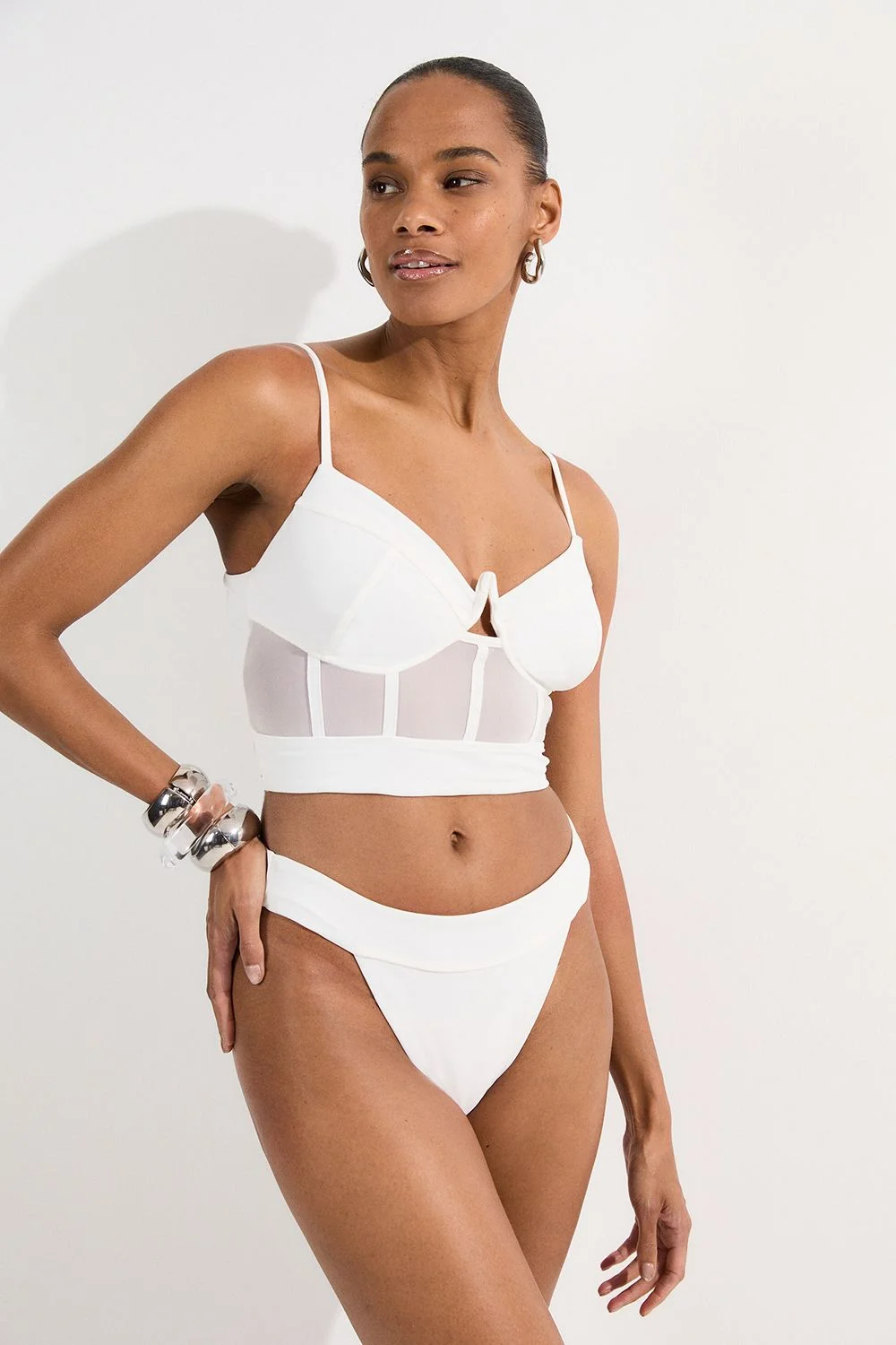 Panelled Mesh Cup Detail Bikini Top - 1