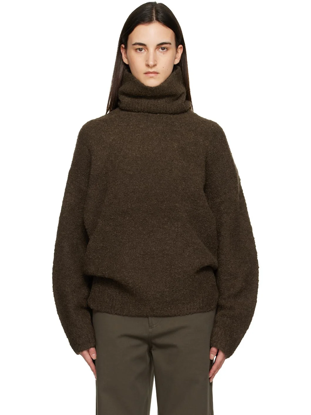 Brown Bouclé Turtleneck - 1