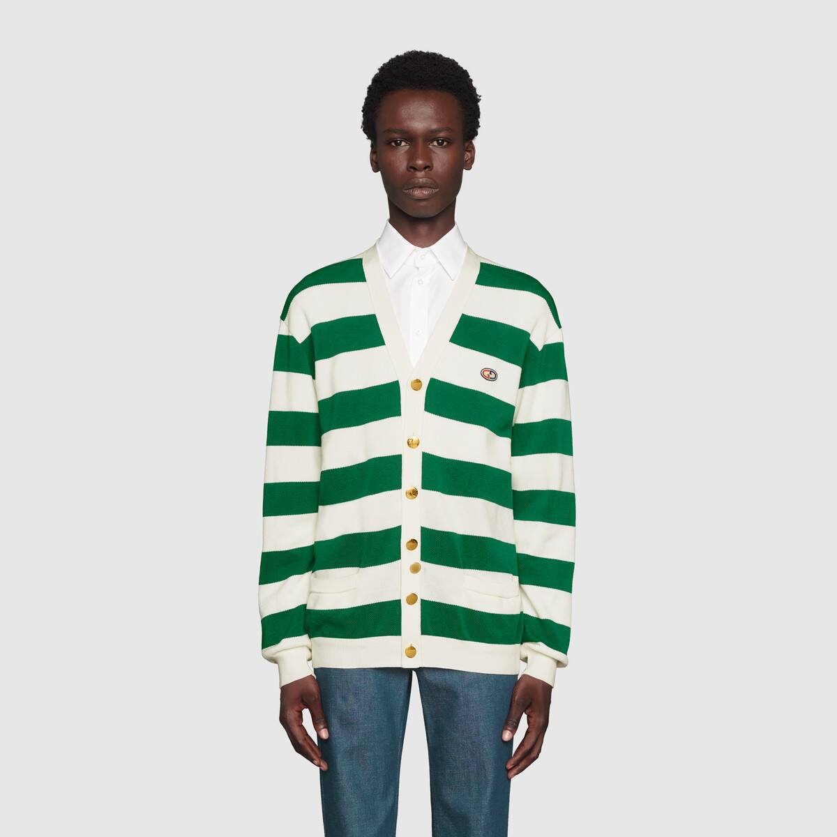 Striped knit cotton cardigan with GG - 3