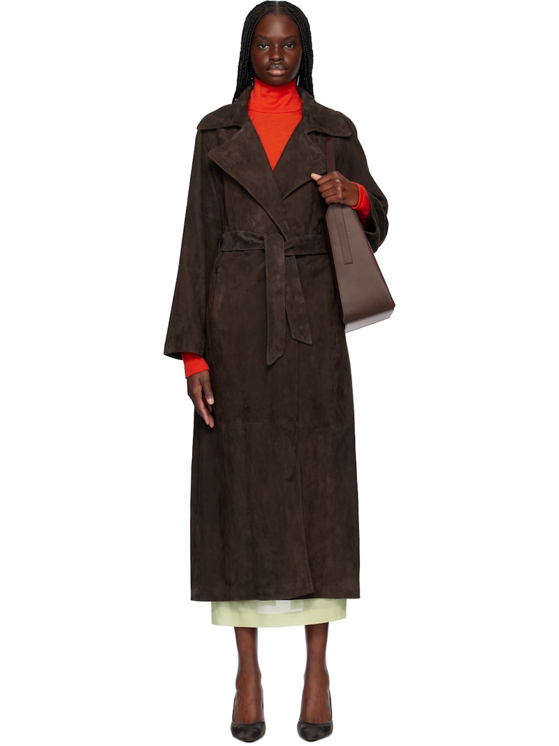 Brown Althea Belted Suede Jacket - 1