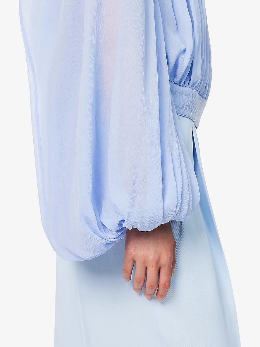 Draped High-Neck Silk-Chiffon Top - 5