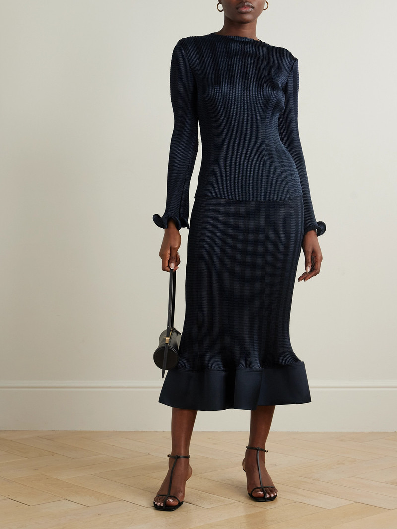 SIMKHAI Hollis Shirred Satin Midi Skirt outlook