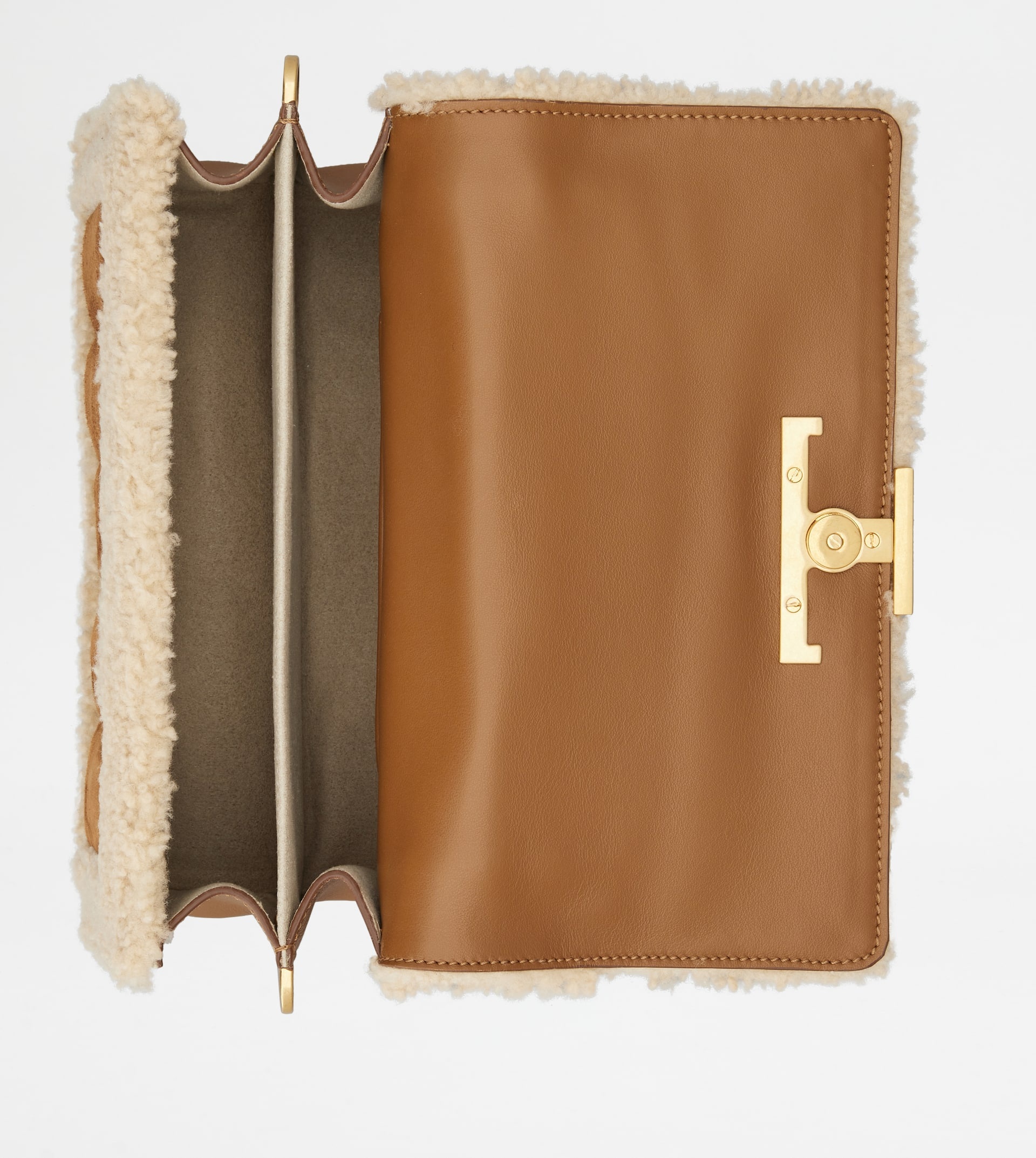 T TIMELESS SHOULDER BAG IN SUEDE SHEEPSKIN MINI - BROWN, OFF WHITE - 4