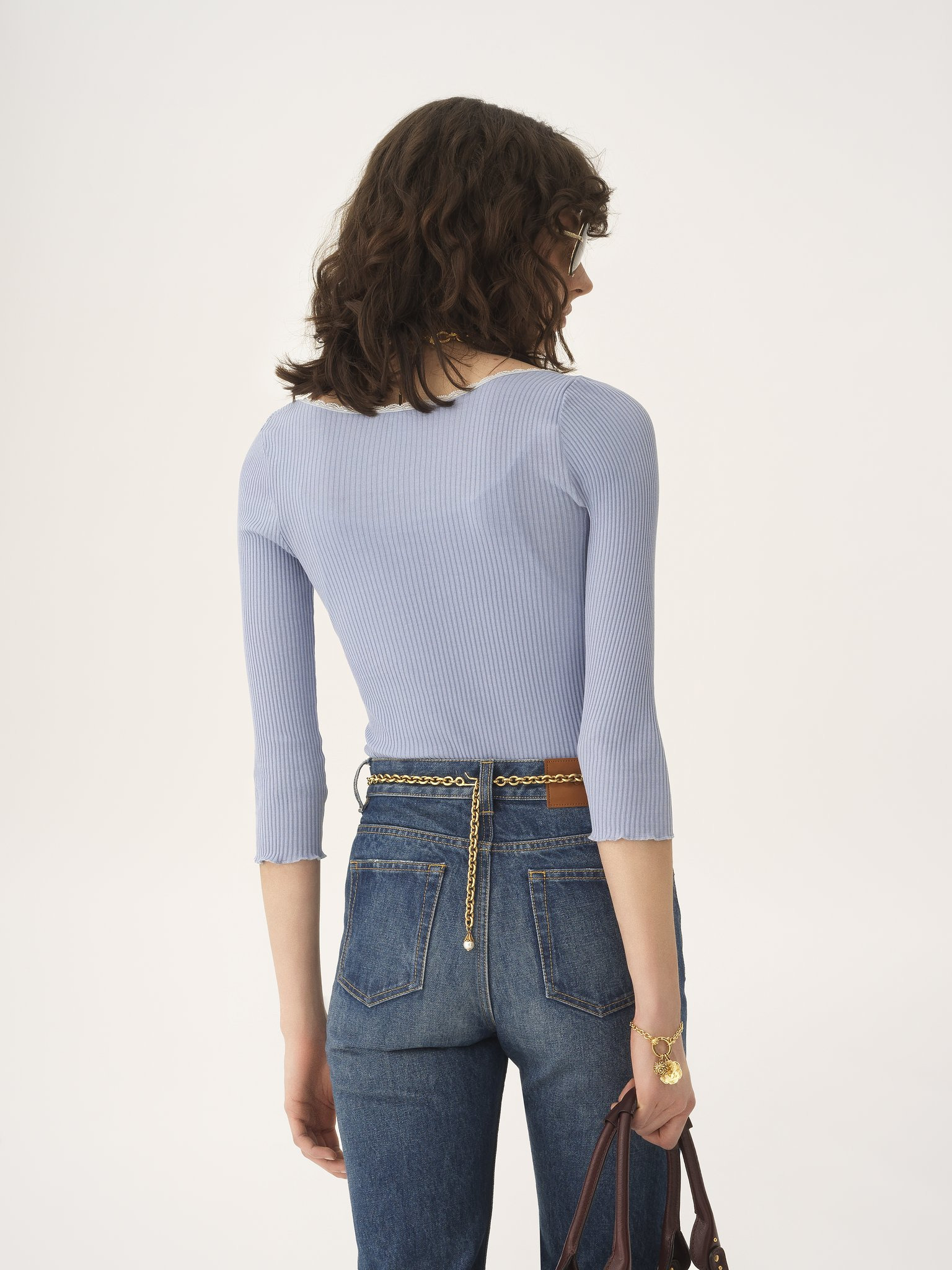 SCOOP-NECK FITTED CARDIGAN IN COTTON - 8