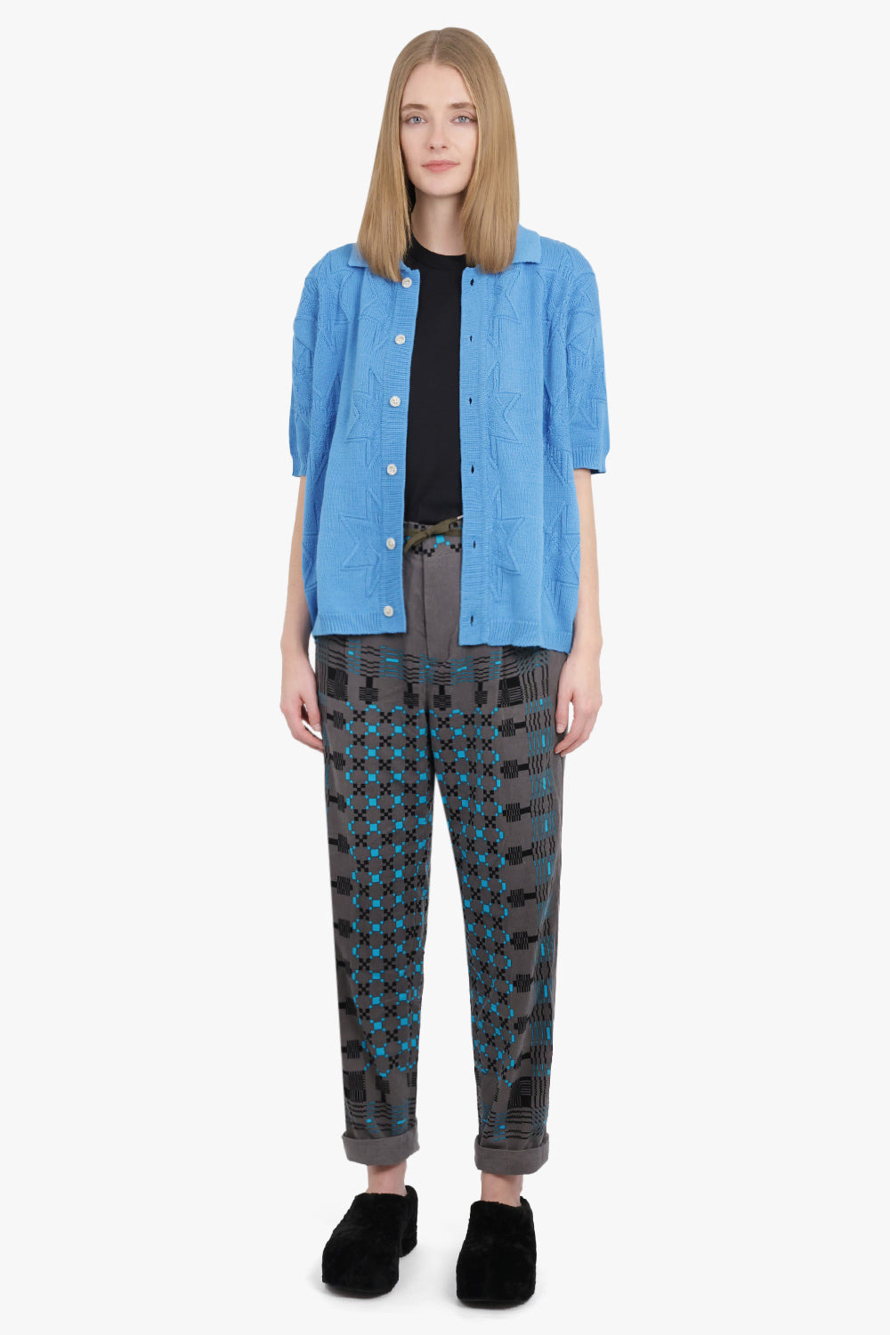 STARFISH JACQUARD HALF KNIT CARDIGAN | BLUE - 3