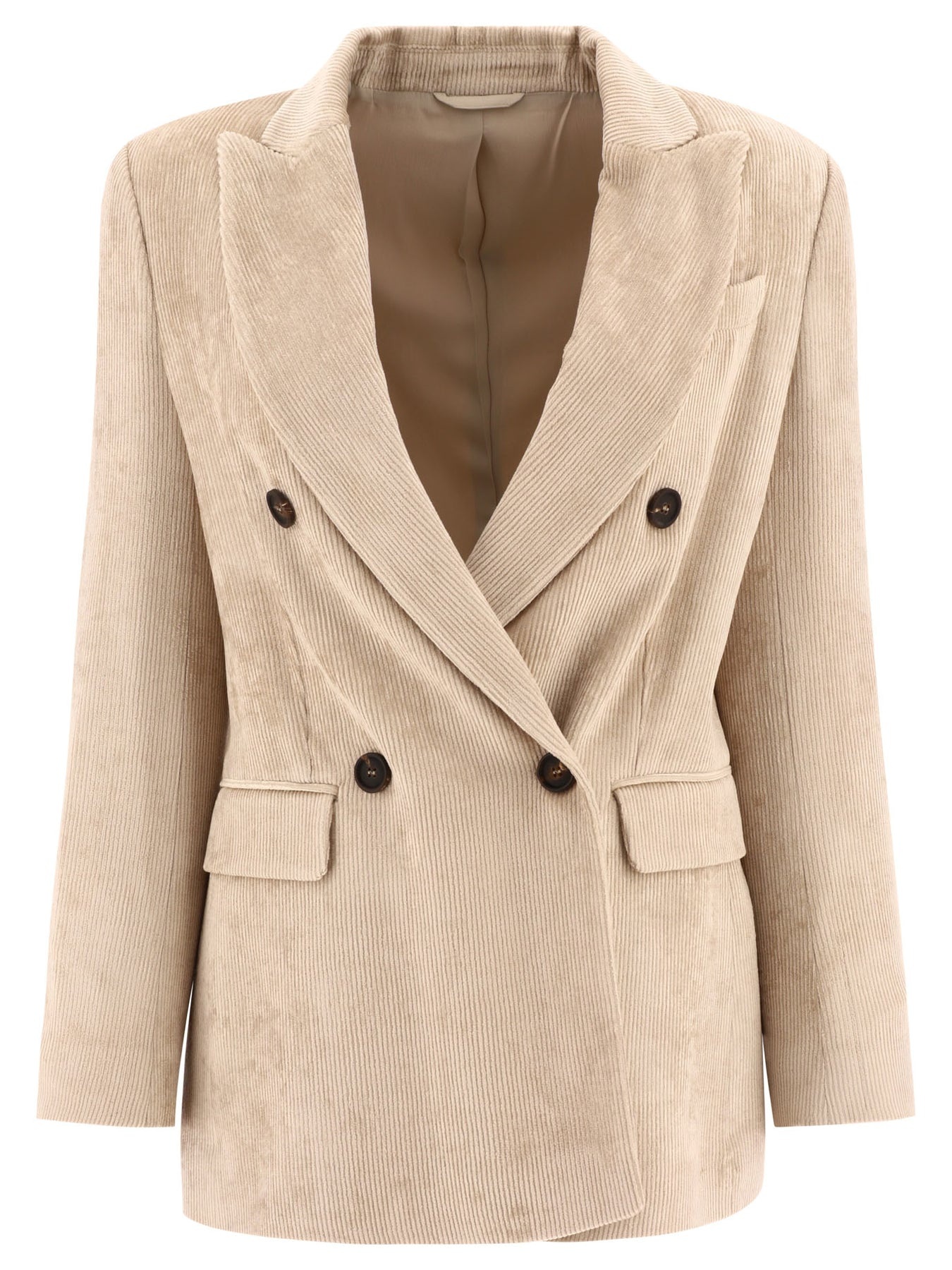 Hammered Corduroy Blazer With Monili Jackets Beige - 1