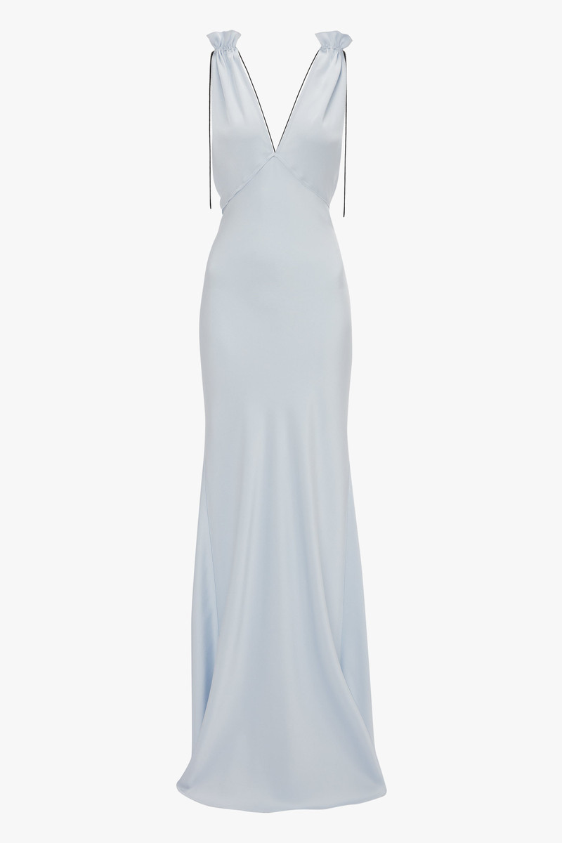 Victoria Beckham Exclusive Gathered Shoulder Cami Floor-Length Gown In Ice  Blue - 1324WDR005622A-ICE-BLUE-4 | REVERSIBLE