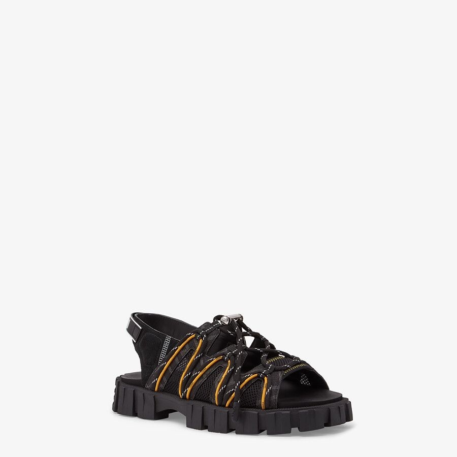 Black leather and tech mesh sandals - 2