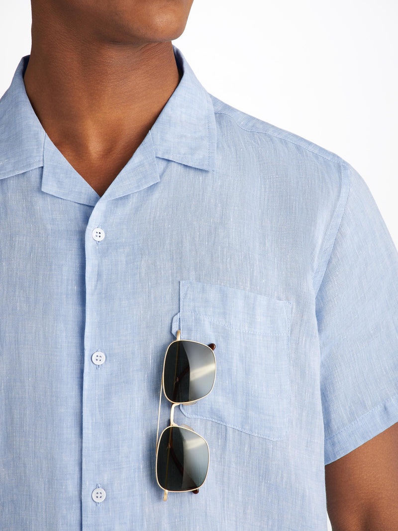 Men's Short Sleeve Shirt Monaco Linen Blue - 7