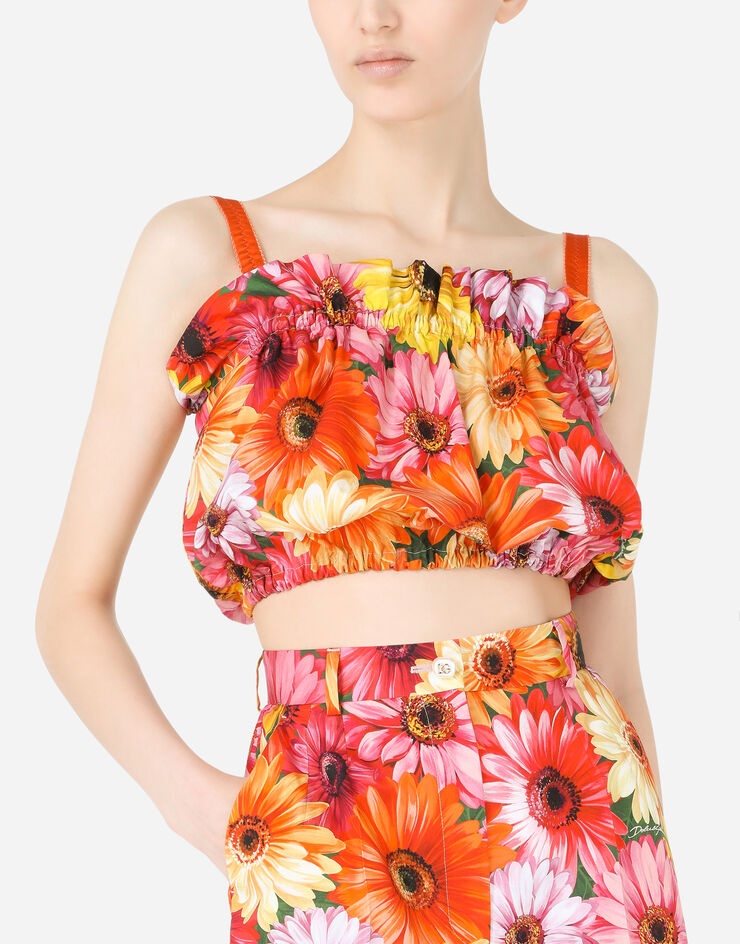 Poplin top with gerbera-daisy print - 4