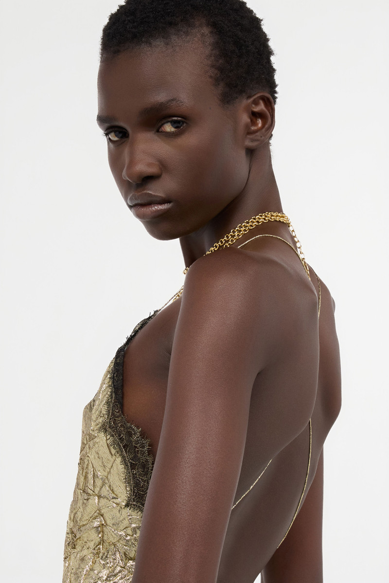 Gold Maxi Dress in Craquelé Silk Blend 7